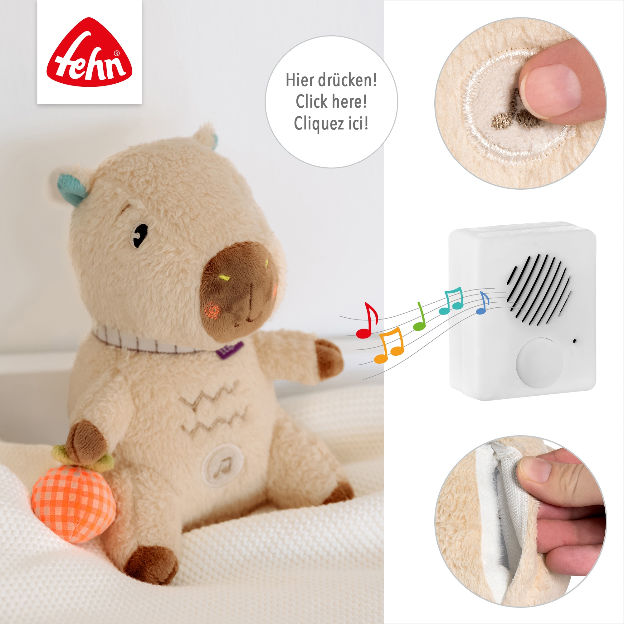 Fehn Kuscheltier »Capybara Clara, Einschlafhilfe Capybara« mit Sound