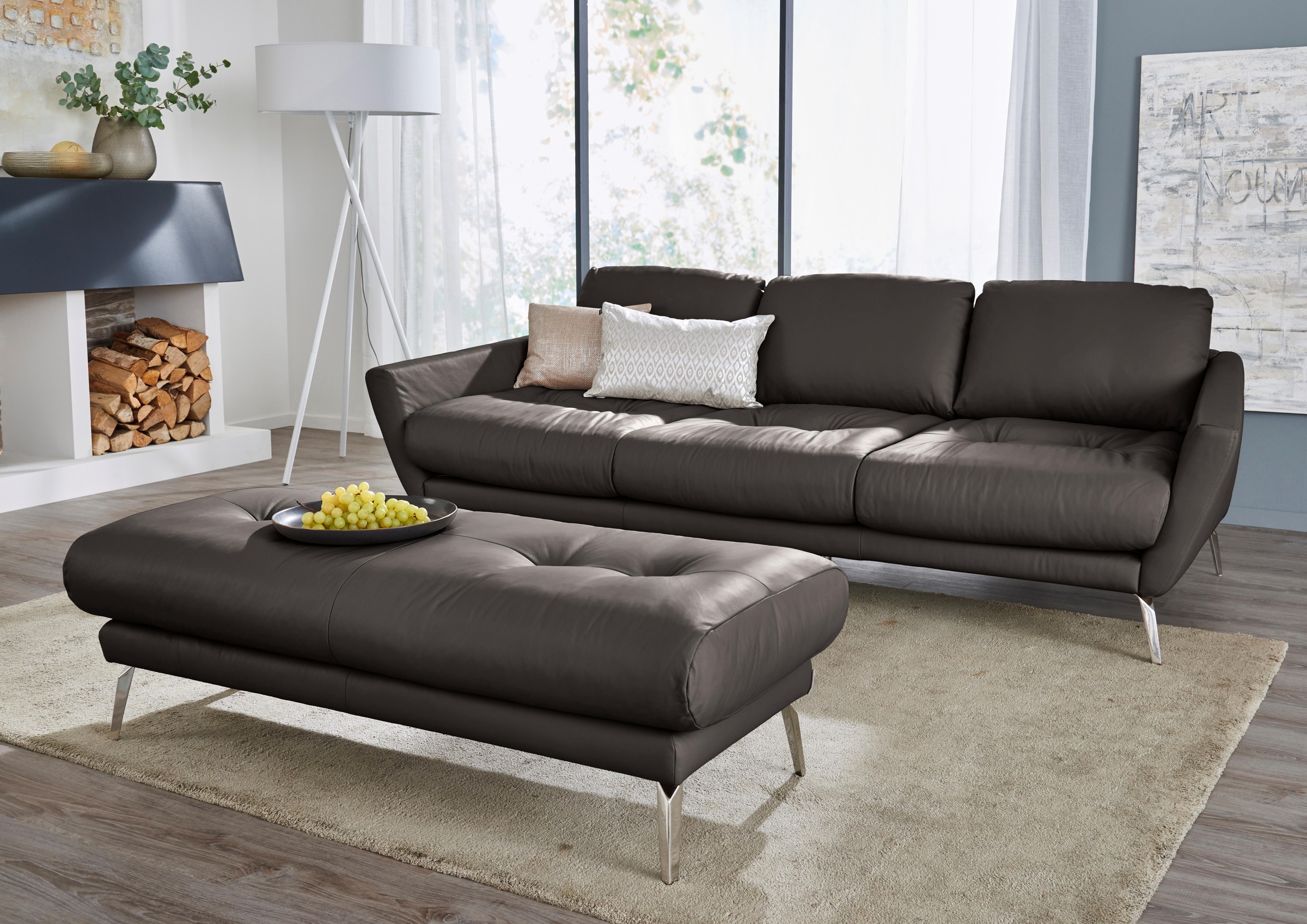 W.SCHILLIG Hocker »softy«, mit dekorativer Heftung im Sitz, Füße Chrom glänzend
