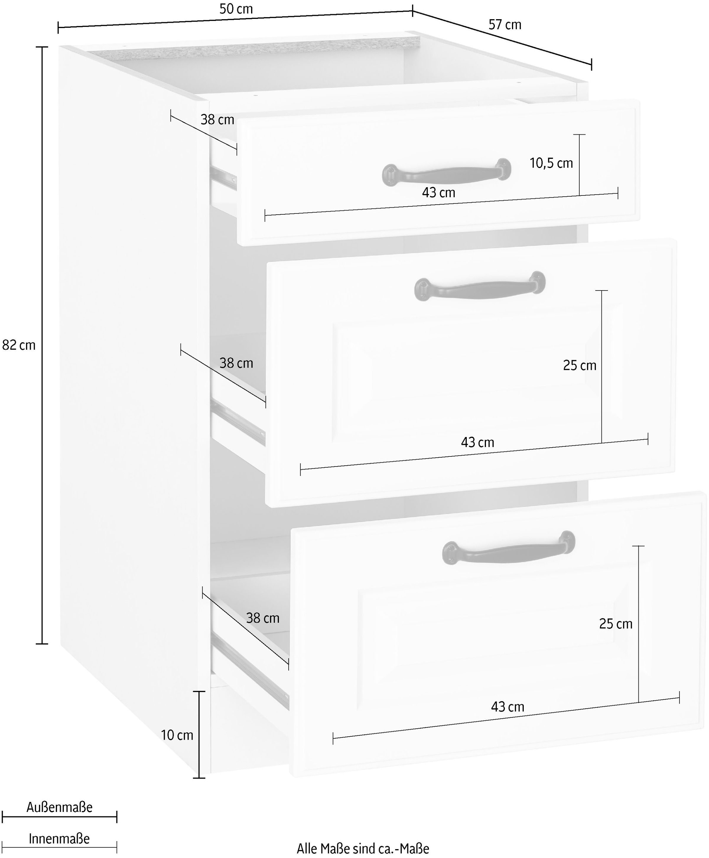 wiho Küchen Auszugsunterschrank »Erla«, 50 cm breit mit Kassettenfront, 2 großen Auszügen, ohne Arbeitsplatte
