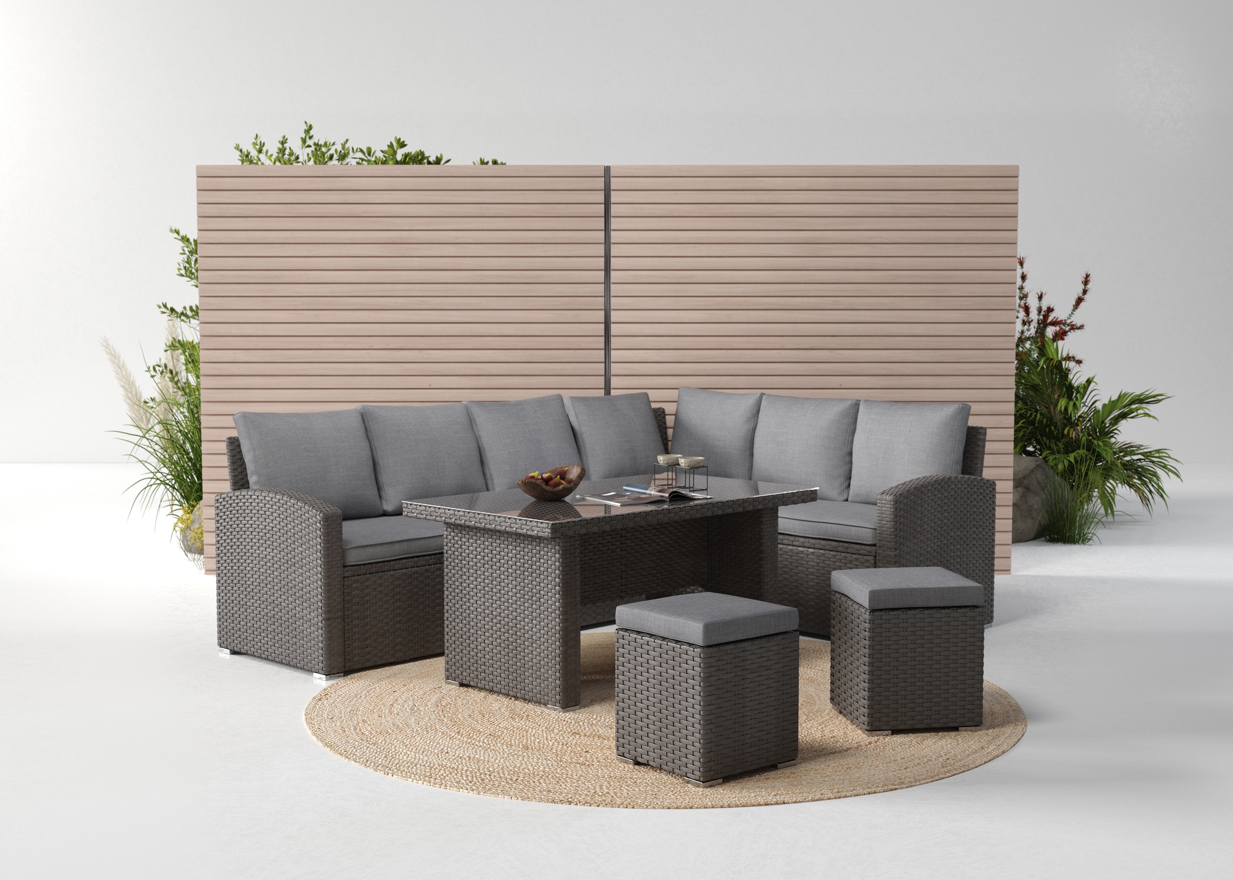 KONIFERA Gartenlounge-Set »London« Set, 2x3er Sofa, 2x Hocker, 1x Tisch 140 günstig online kaufen