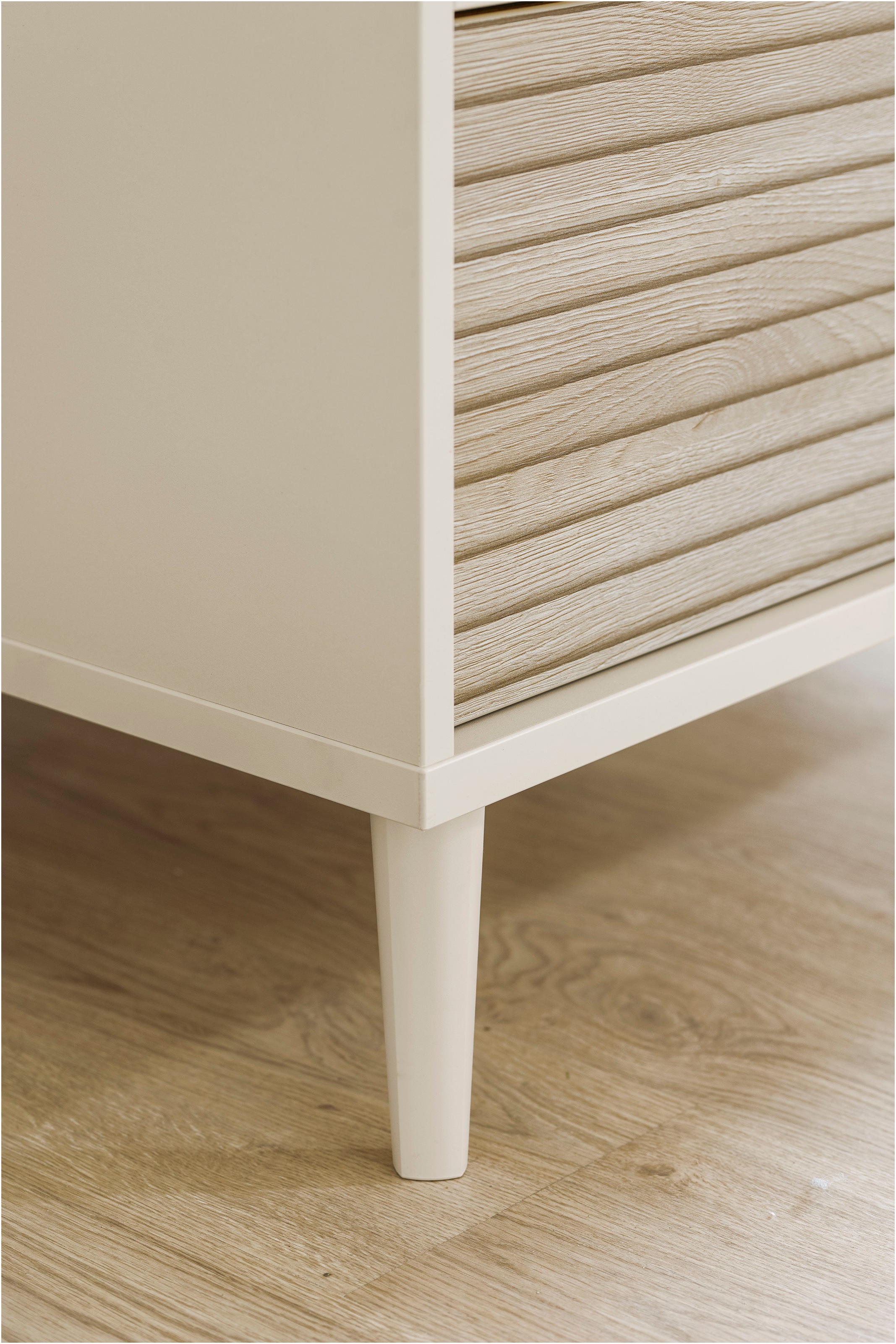 PAIDI Highboard »EEFJE, Regal in modernem Design, Cashmere-Beige mit Groovy-Oak«, (B/H/T ca. 48x93x41cm), Schubladen in unterschiedlichem Design wählbar