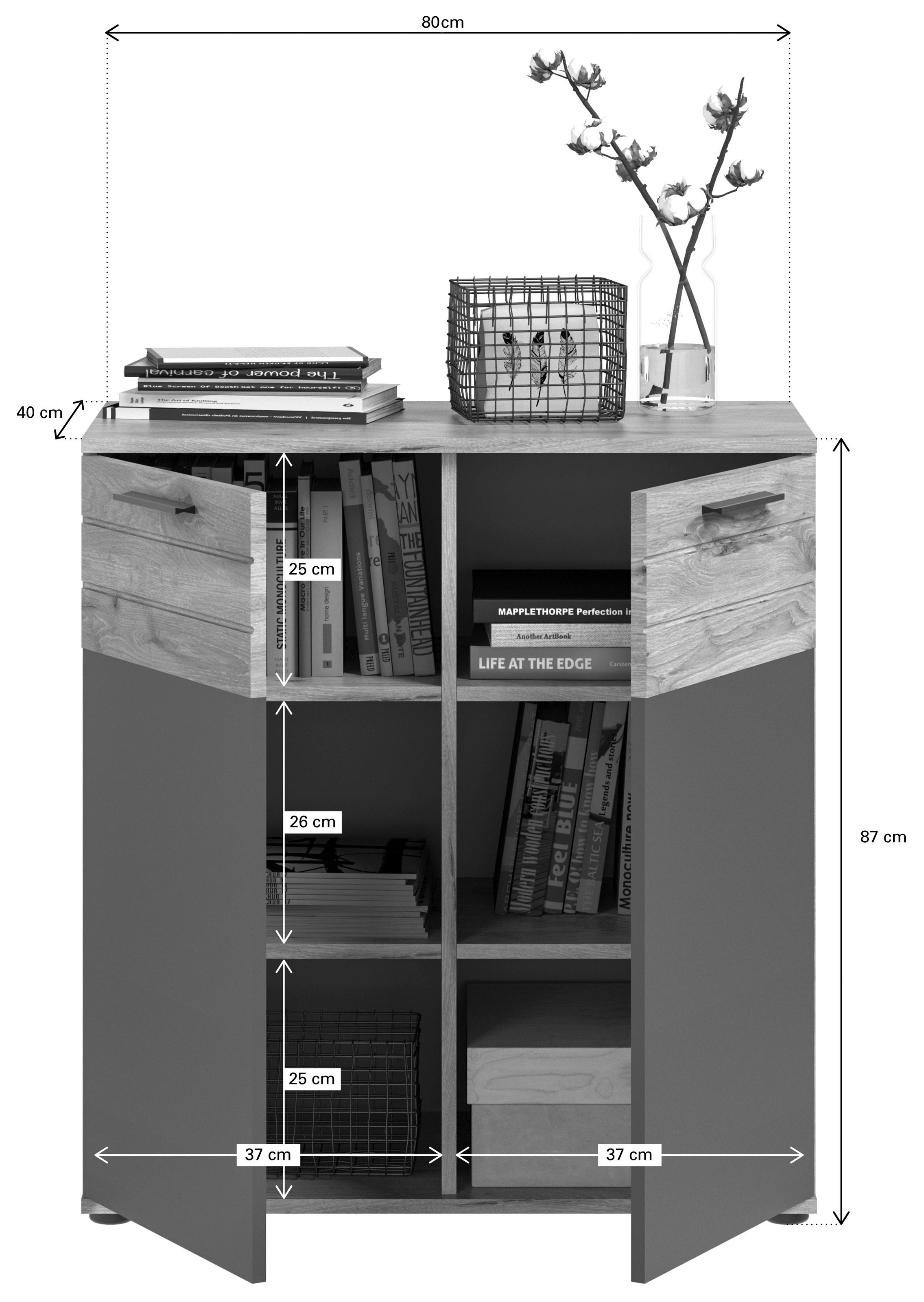INOSIGN Sideboard »Riga, Breite 90 cm, 2 Türen mit Softclose, 4 Einlegeböden, 6 Fächer«, hochwertige Rillenfräsung, Schuhkommode, Kommode, Anrichte, Schrank
