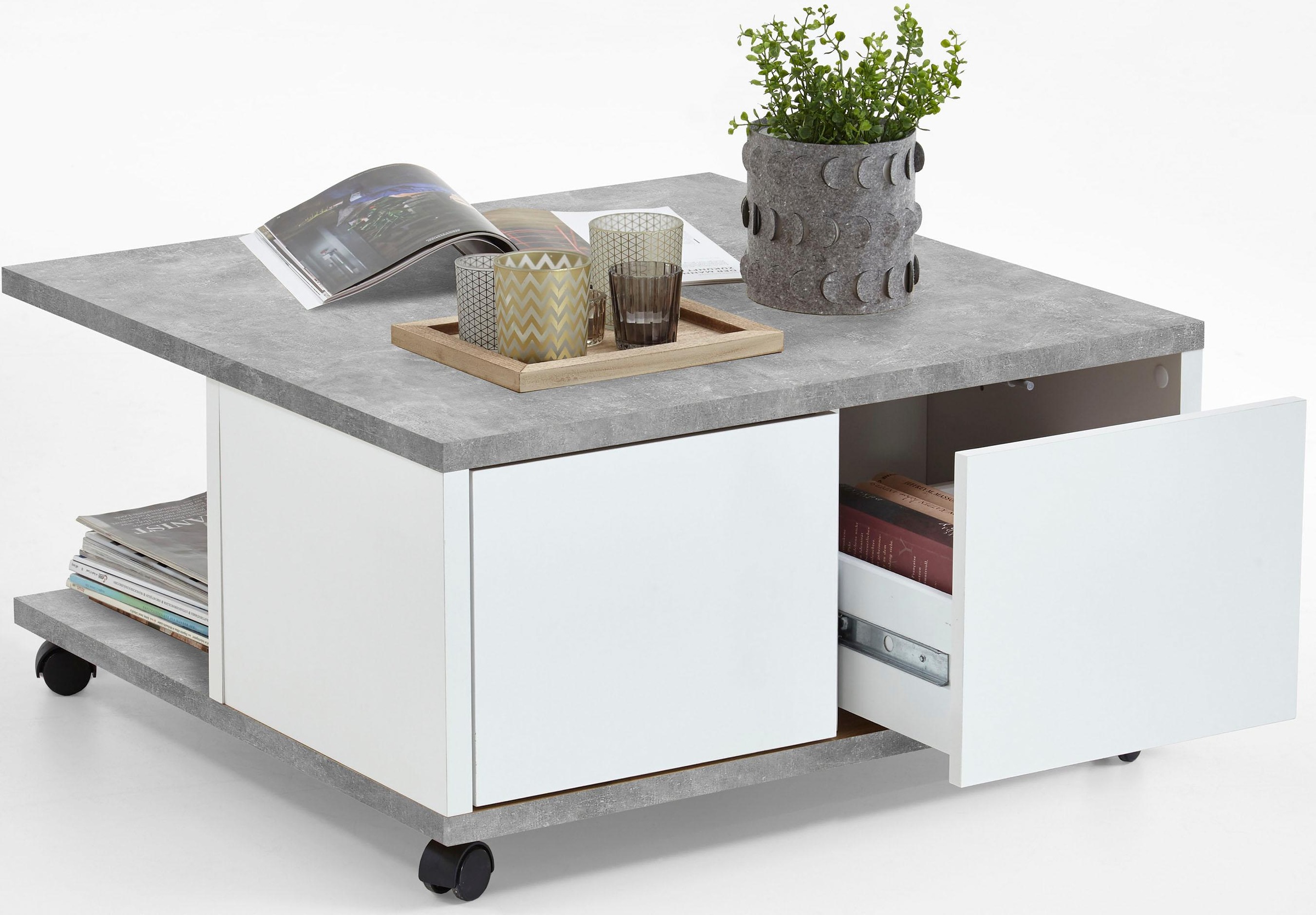 FMD Couchtisch »Twin« Schubladen als Push-to-open, viel Staur., mit Rollen, günstig online kaufen