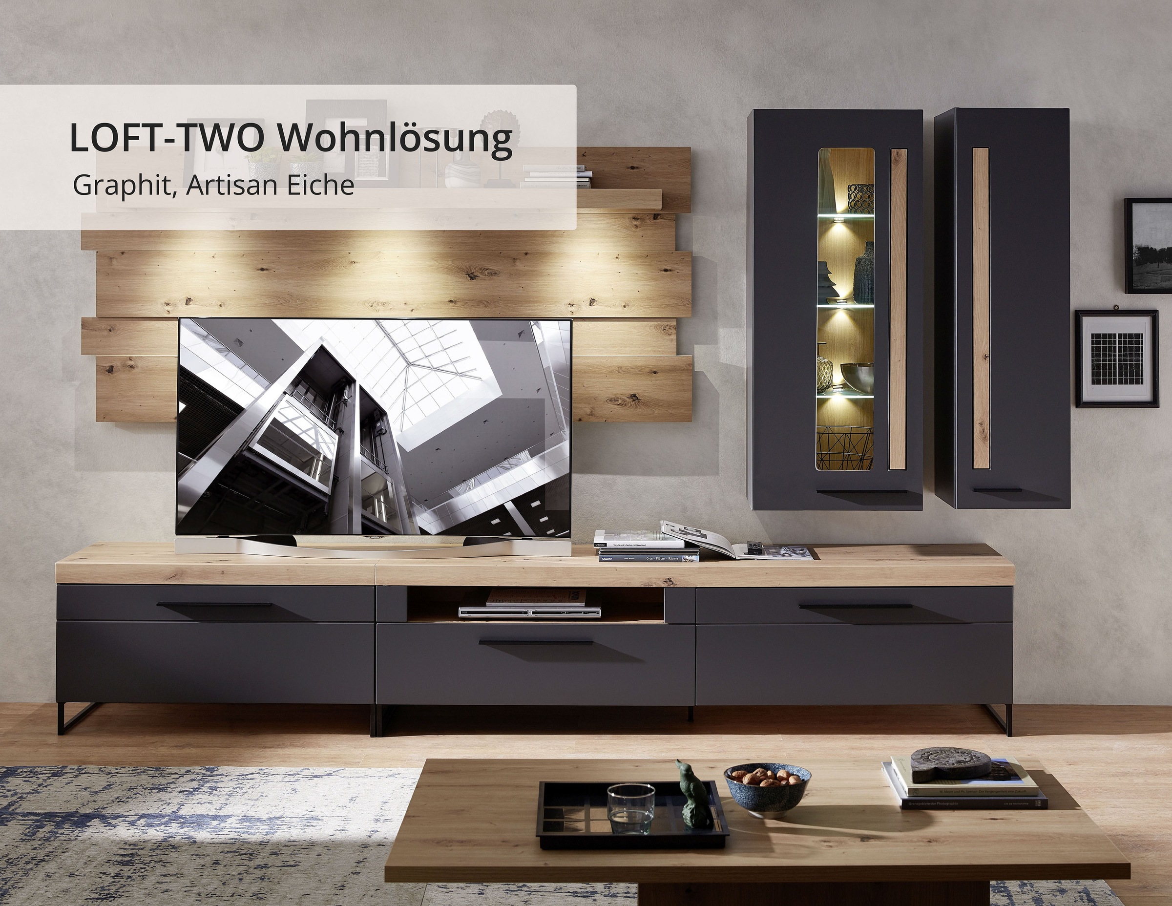 Innostyle Wohnwand »Loft Two, TOPSELLER!«, (5 St., TV-Wand), inkl. LED-Beleuchtung