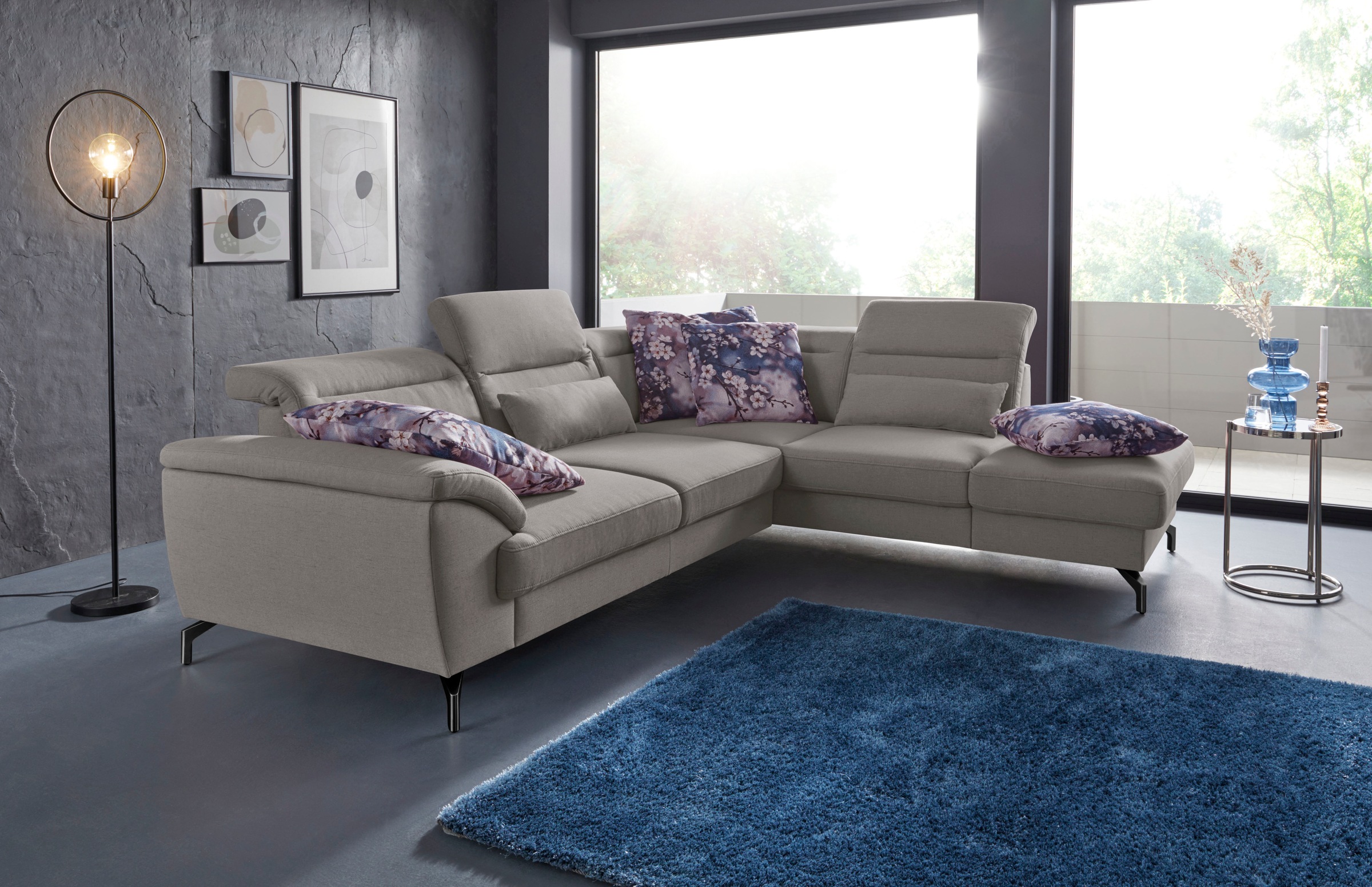 sit&more Ecksofa »Percy L-Form«, 12 cm Fußhöhe, Sitztiefenverstellung, wahlweise in 2 Fußfarben
