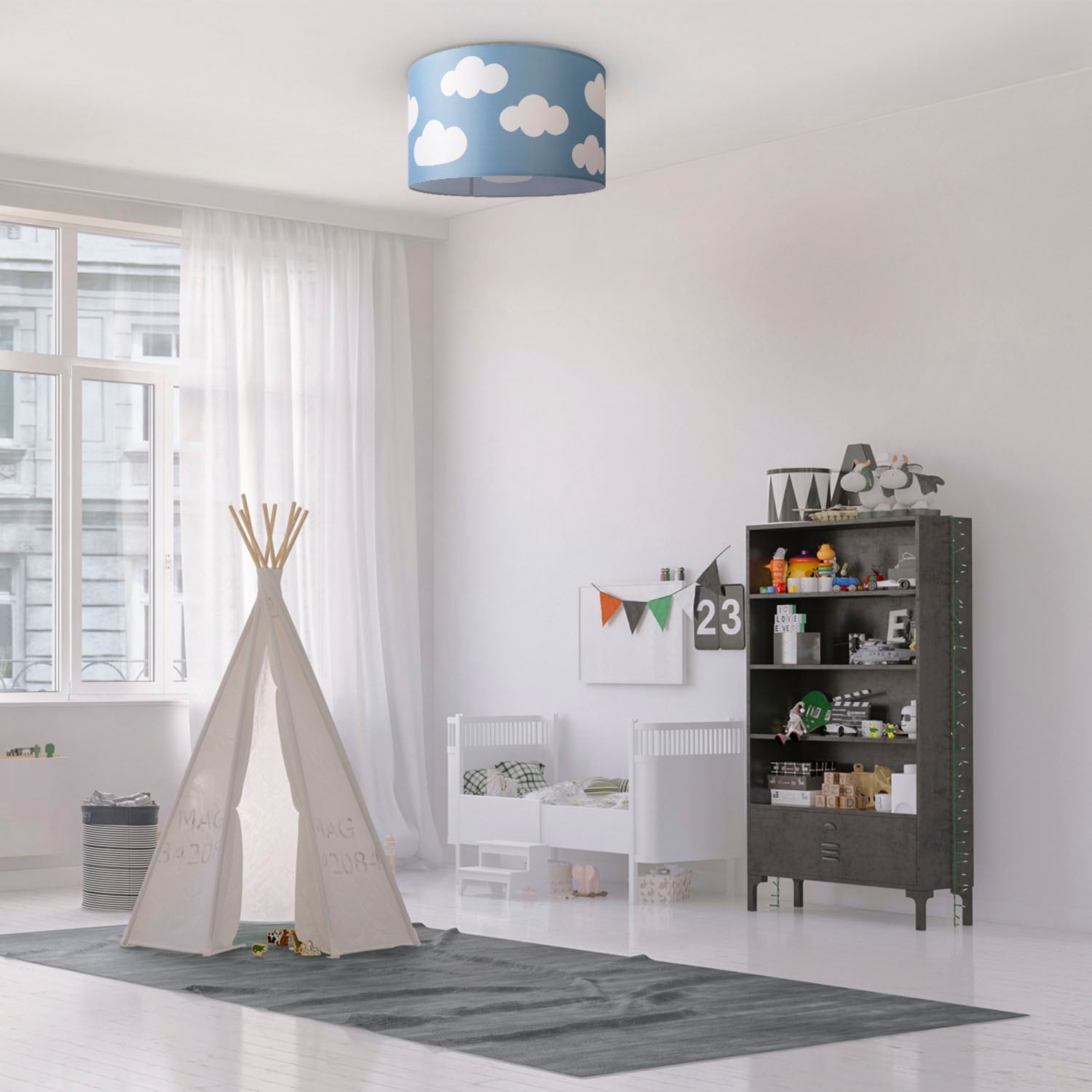 Paco Home Deckenleuchte »Hugo Cosmo«, Leuchtmittel E27 | ohne Leuchtmittel, Deckenleuchte Kinderzimmer Kinder Lampe Wolke Stoffschirm Rund E27