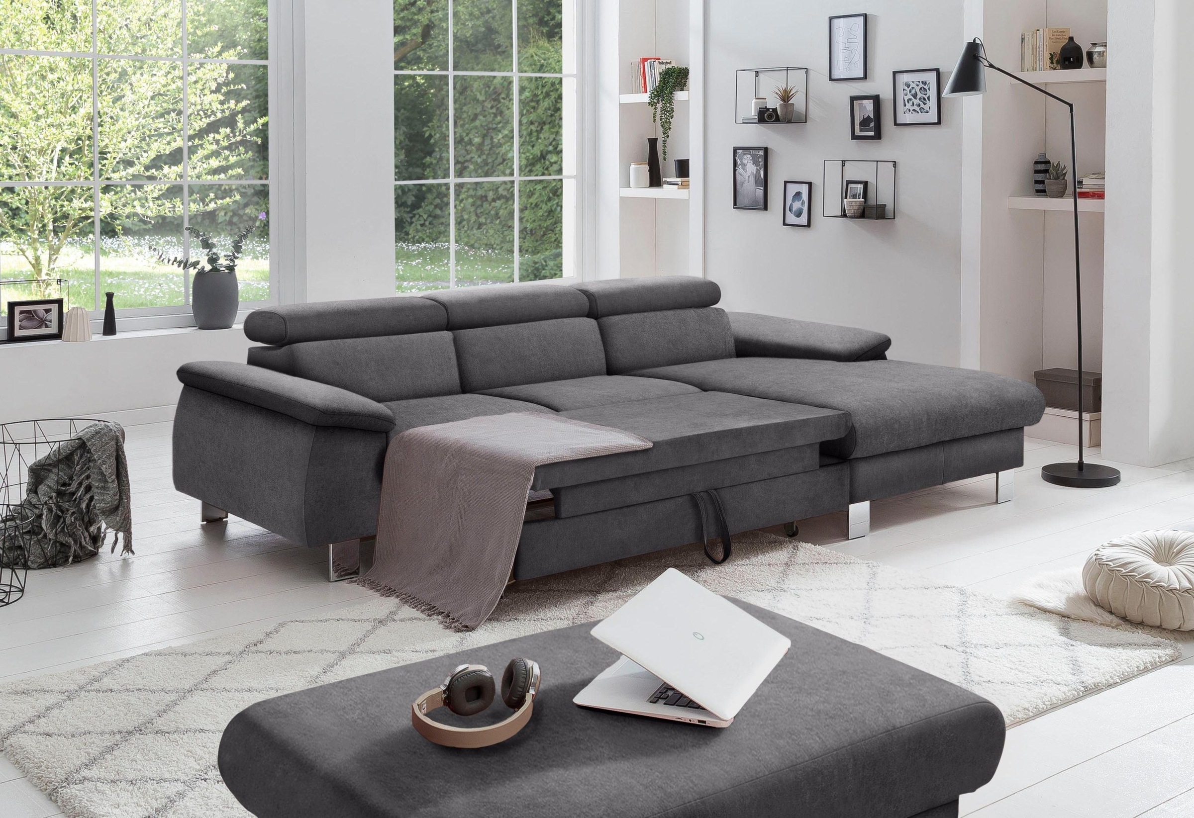 COTTA Ecksofa Komaris, Ecksofa, wahlweise mit RGB-LED-Beleuchtung und Bettfunktion/Bettkasten