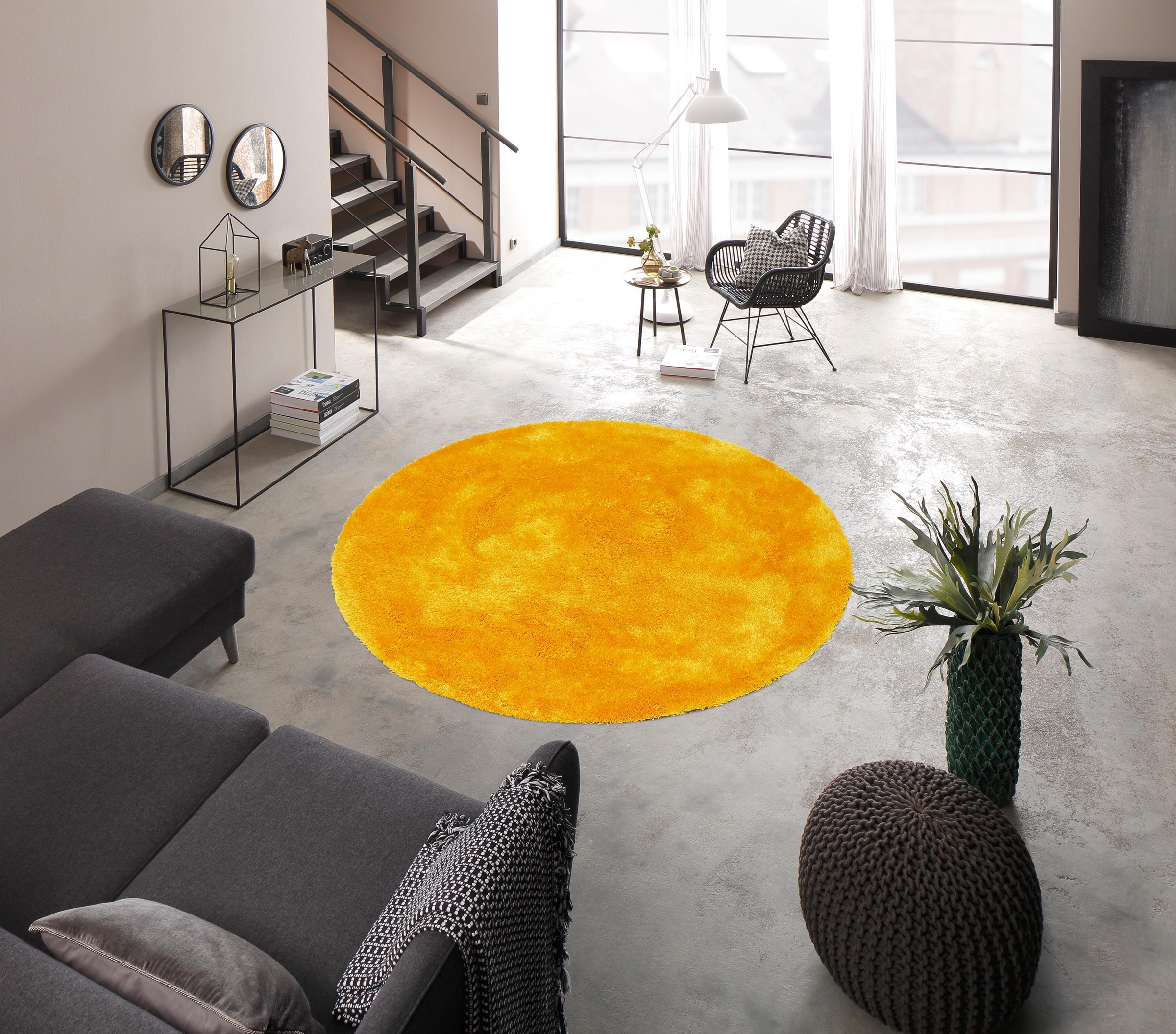 Bruno Banani Hochflor-Teppich »Dana Teppich, Kundenliebling«, rund, 30 mm Höhe, unifarben, Mikrofaser Teppiche, Wohnzimmer, Schlafzimmer, Esszimmer