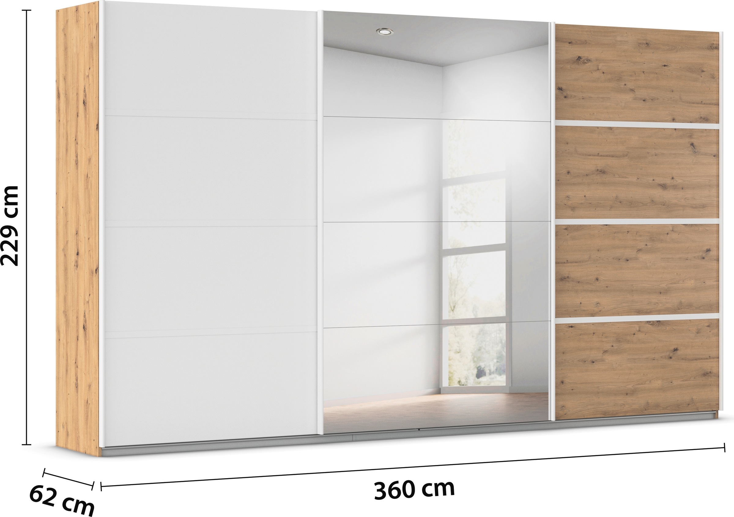 rauch Kleiderschrank »Schwebetürenschrank Garderobe Schrank TOP ANGEBOT Avola«, (in 3 verschiedenen Ausstattungen BASIC/CLASSIC/PREMIUM inkl. Spiegel), mit eleganten Zierleisten in Chrom, Schwarz oder Weiß MADE IN GERMANY