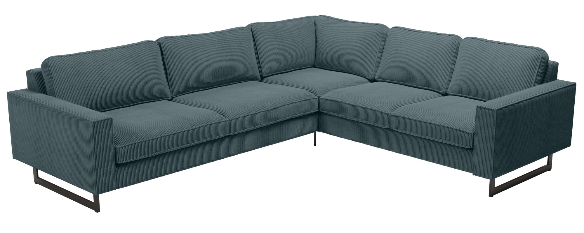 Places of Style Ecksofa »Pinto, XXL, 250/290 cm, langer Schenkel, Ottomane«, Cord, Chenille, Lederoptik, mit Keder, Metallfüße, Wellenunterfederung