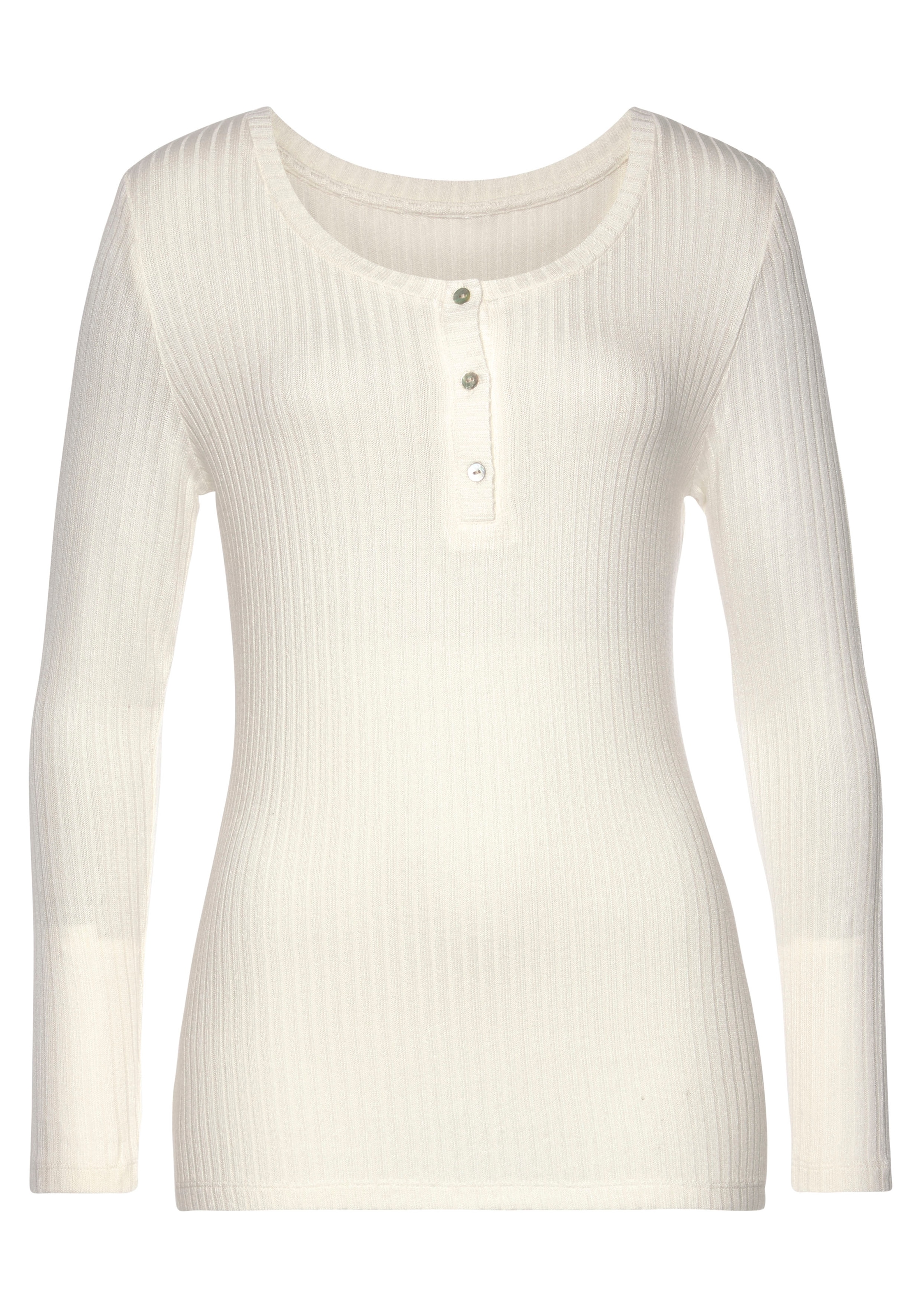 Vivance Langarmshirt »mit kurzer Knopfleiste«, aus weicher Ripp-Qualität mit Viskose