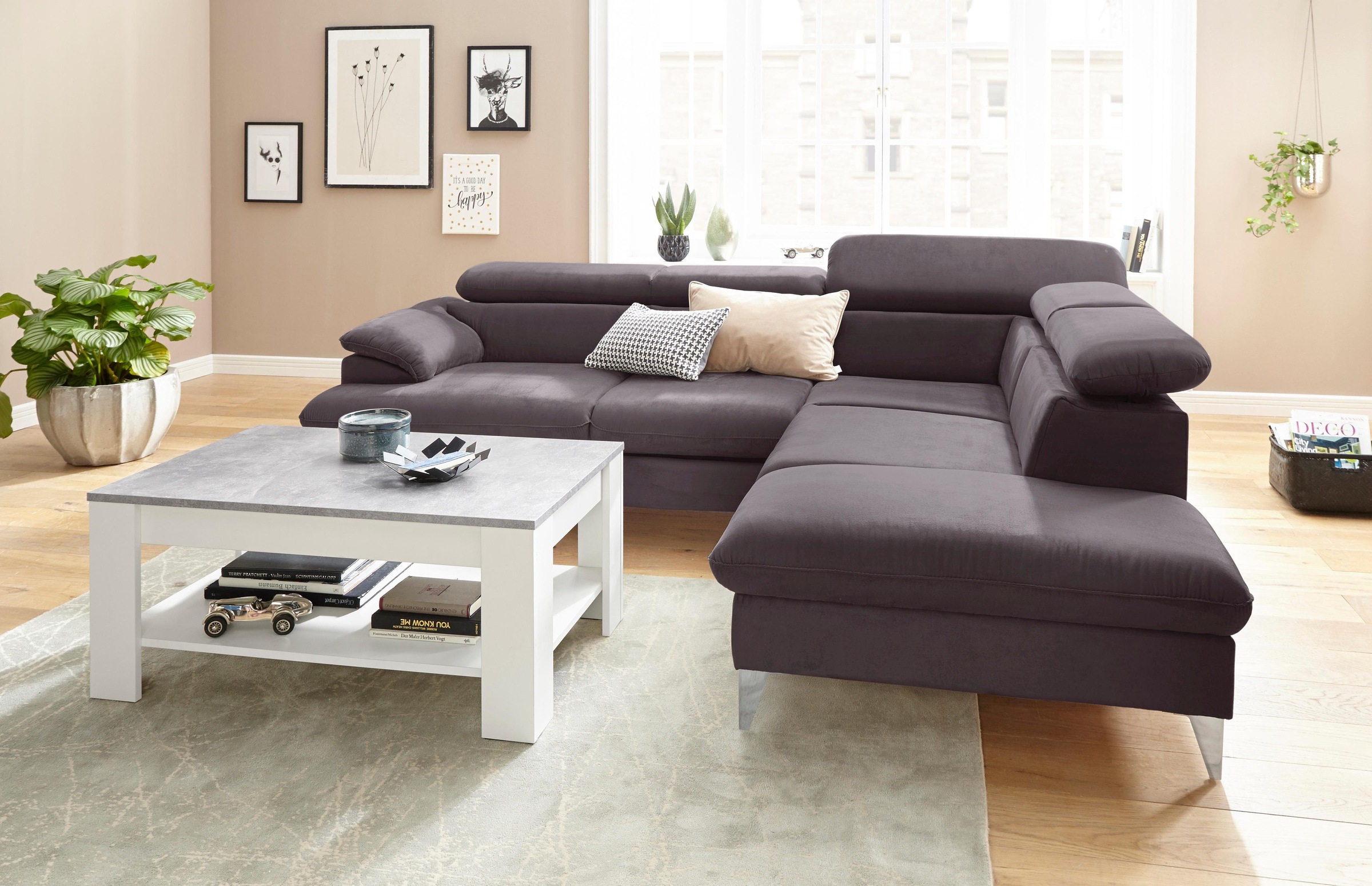 COTTA Polstergarnitur »Caluso L-Form«, Set bestehend aus: Ecksofa mit Kopfteilverstellung & Hocker