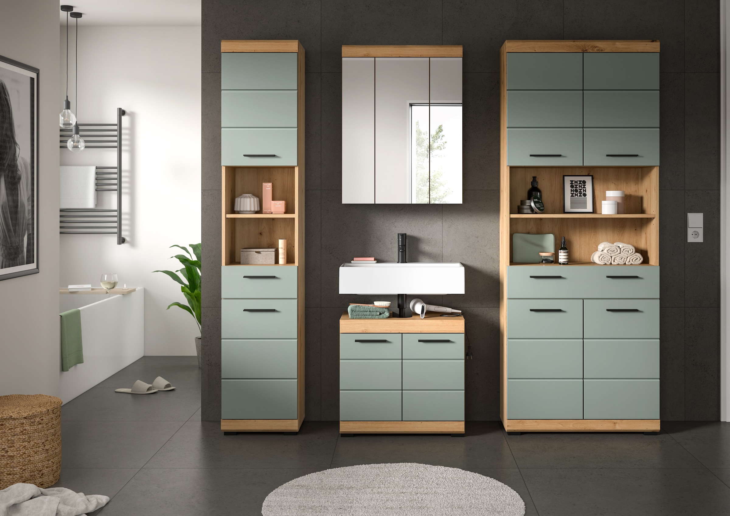 INOSIGN Badmöbel-Set »Siena, 4 teilig, bestehend aus:«, (Set), Hochschrank schmal, WBU, Spiegelschrank, Hochschrank breit