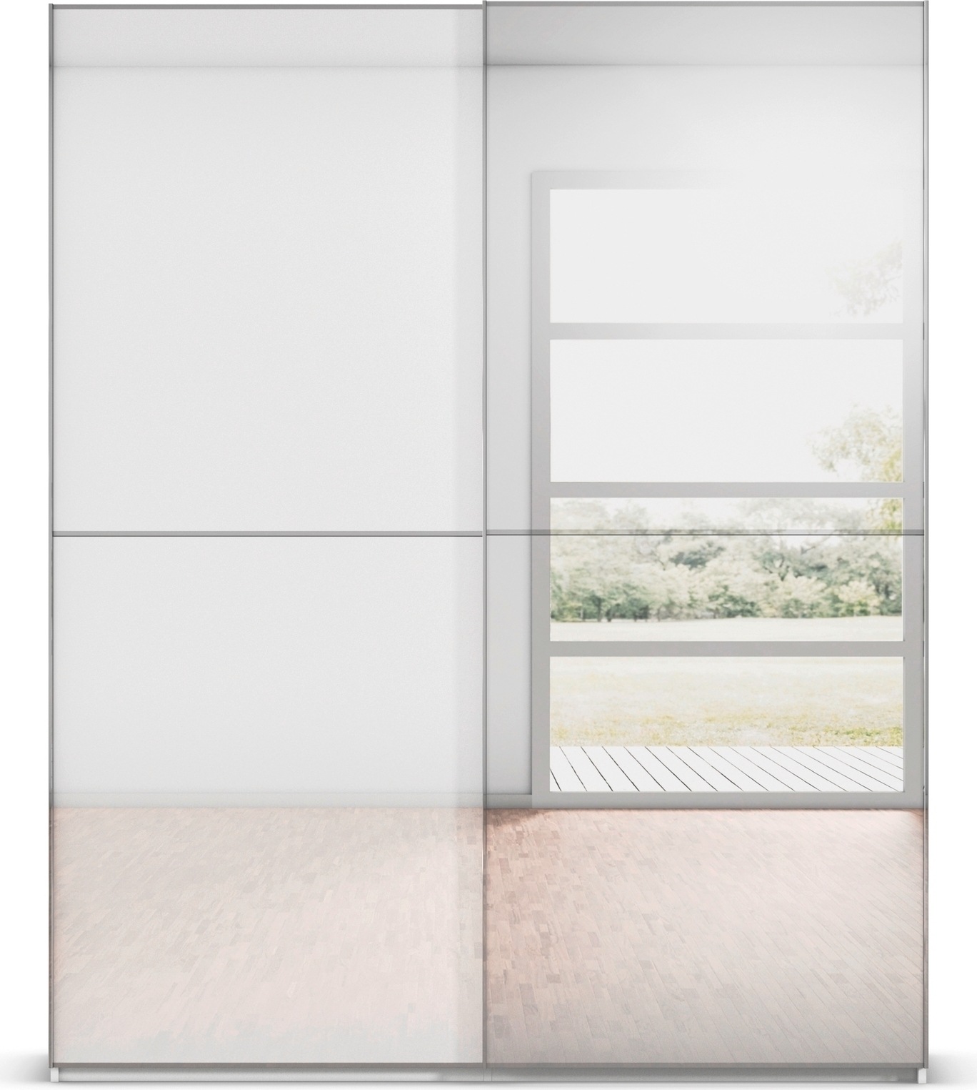 rauch Schwebetürenschrank »Kleiderschrank Schrank Garderobe Schlafzimmerschrank SCALE-DUO«, edle zweigeteilte Türen Spiegel/Glas-Mix 3 Zierleisten MADE IN GERMANY
