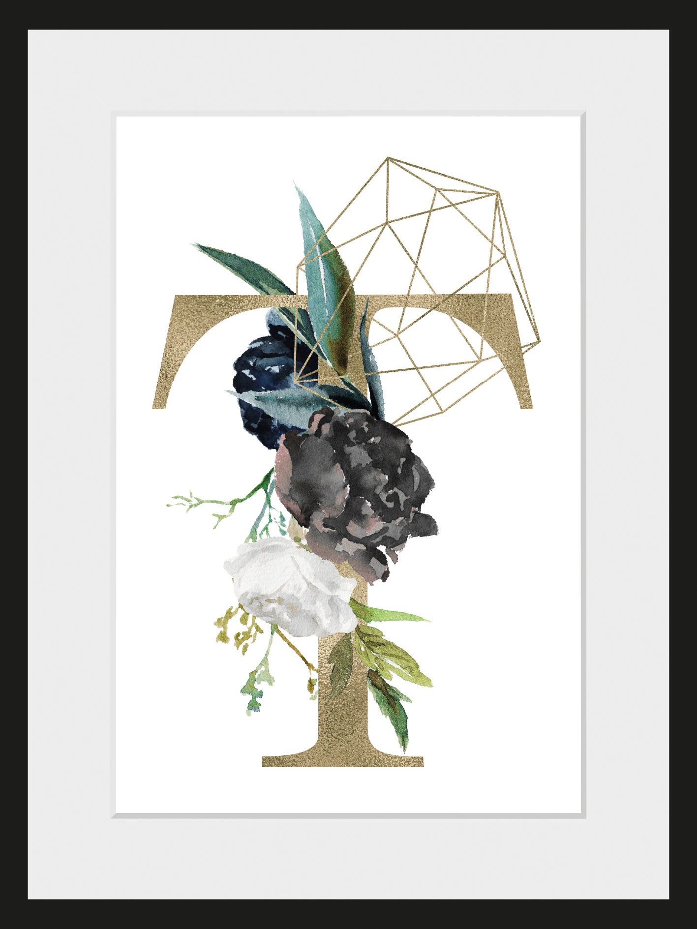 queence Bild »Buchstabe mit Blumen«, T-Buchstaben-Pflanzen-Pflanzenbilder, (1 St.), HD Premium Poster-Druck inkl. Holzrahmen