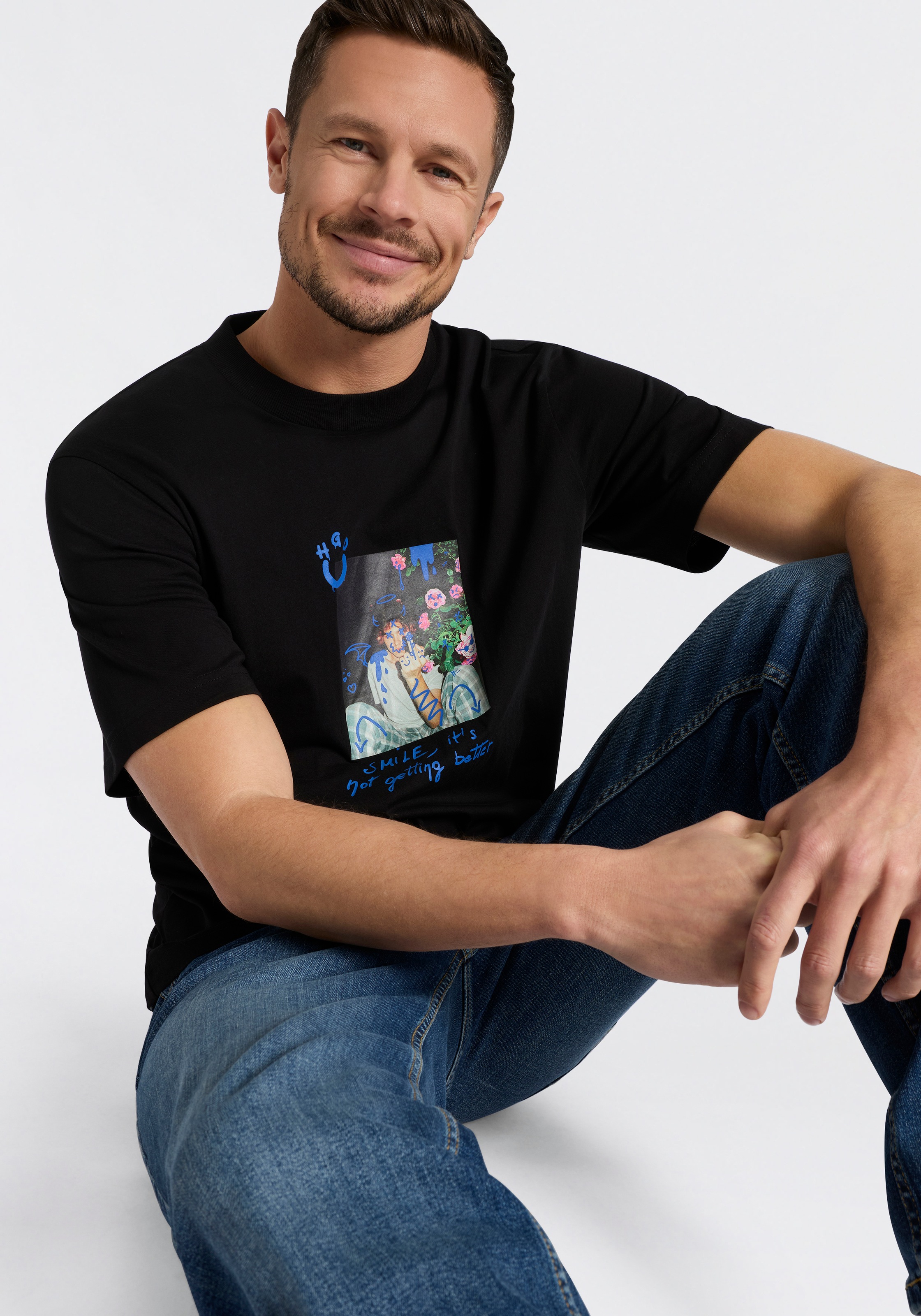 HUGO Blue T-Shirt Rundhalsausschnitt, Regular Fit, reine Baumwolle