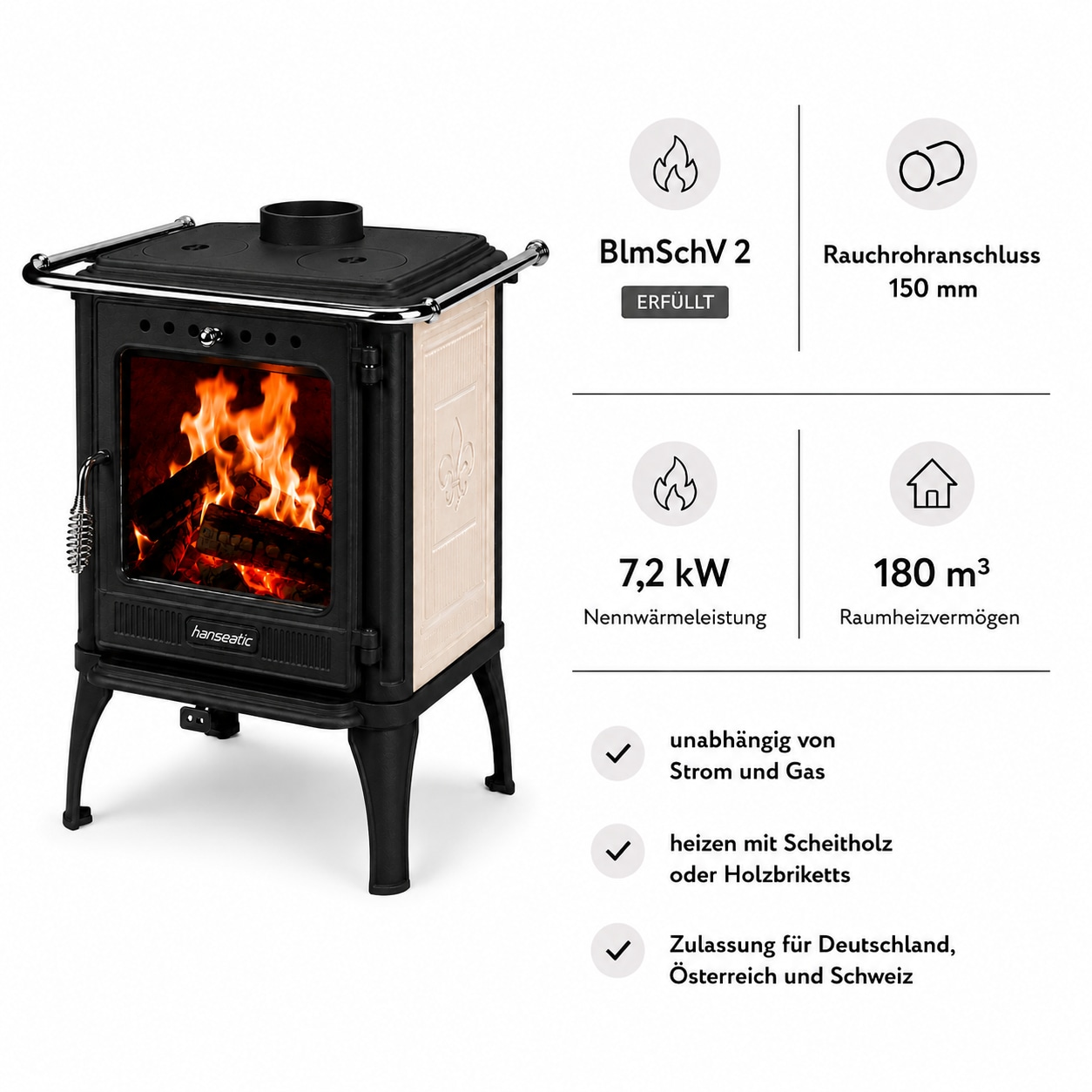 Hanseatic Kaminofen »Ambrosia« Großer Feuerraum