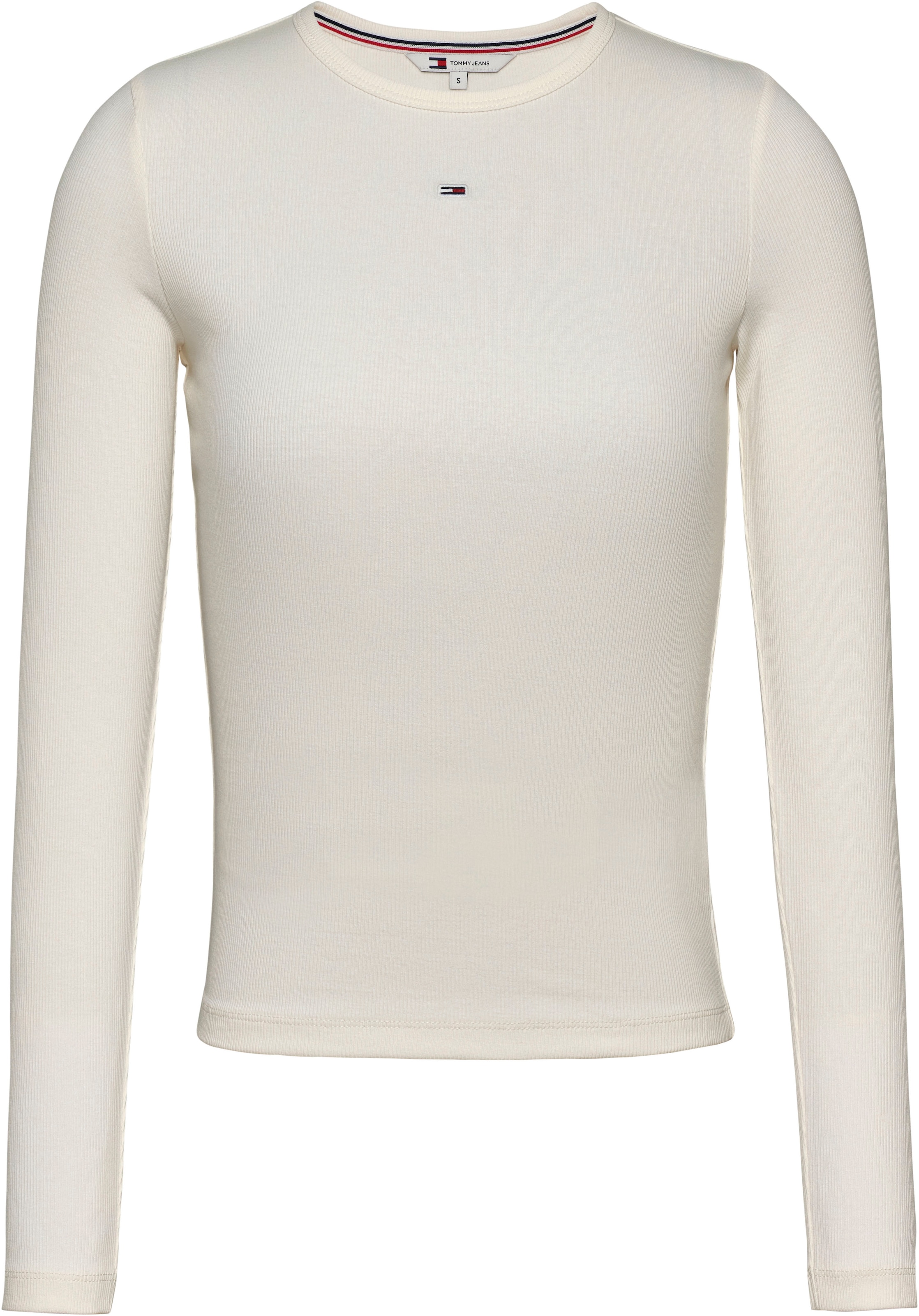 Tommy Jeans Langarmshirt »Slim Essential Rib Longsleeve Rippshirt«, in Rippoptik, mit Logostickerei