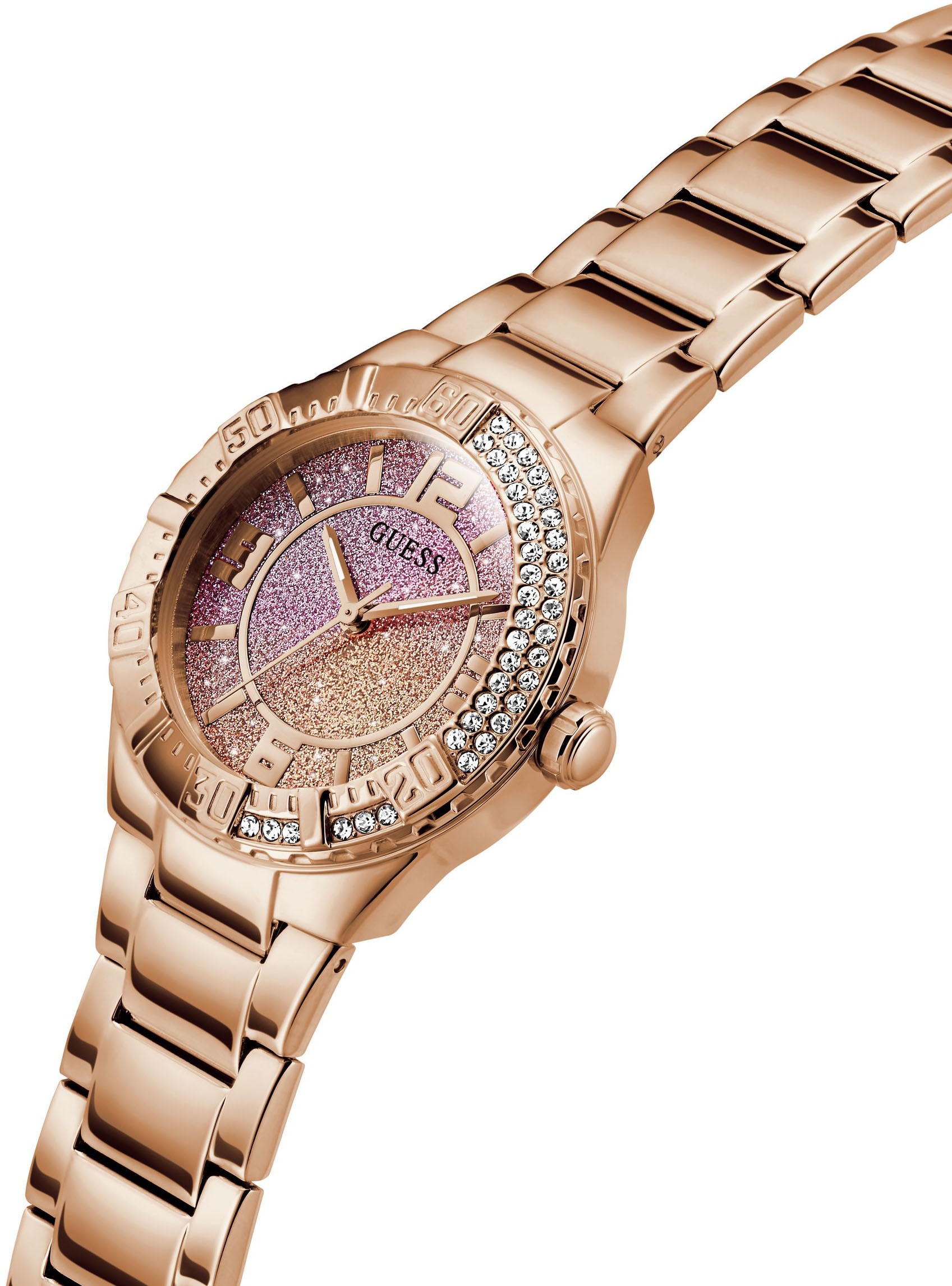 Guess Quarzuhr »SANGRIA«, Armbanduhr, Damenuhr, Edelstahlarmband