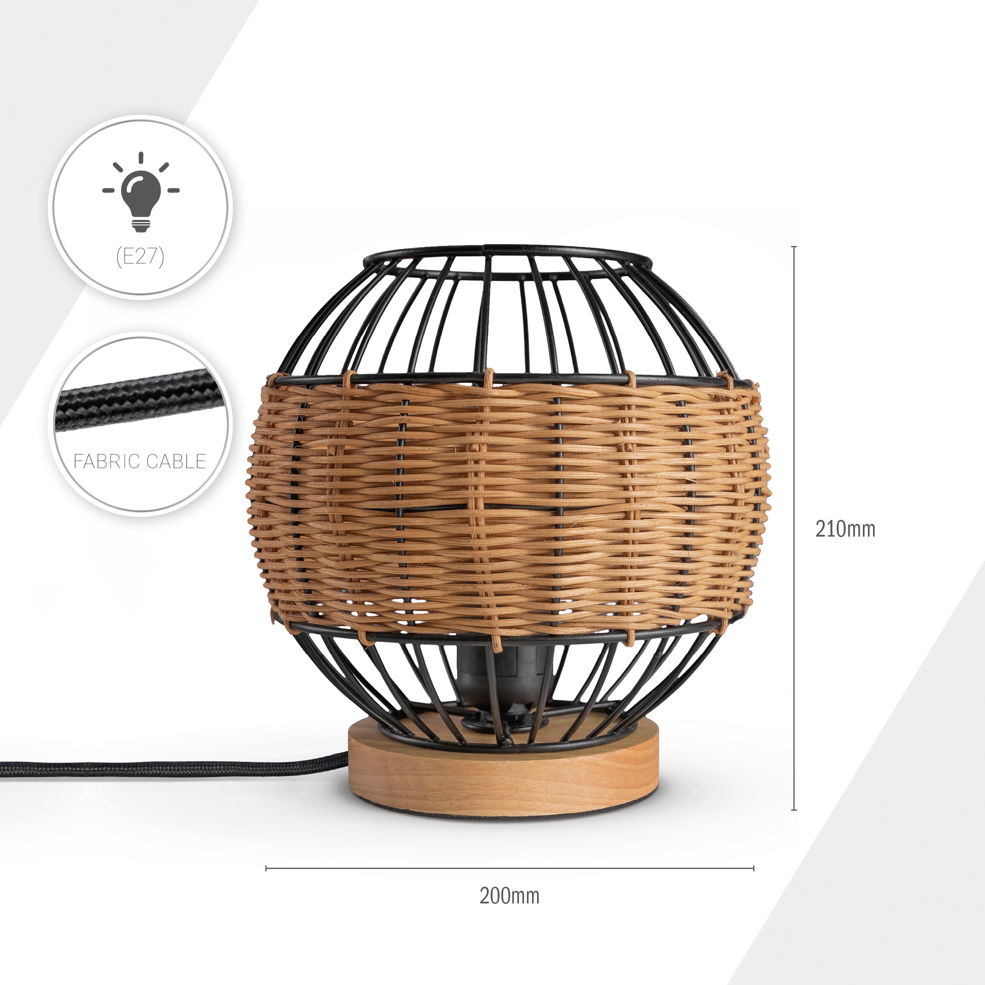 Paco Home Tischleuchte »PUGLO«, Leuchtmittel E27 | ohne Leuchtmittel, Rattan Schreib LED Rustikal Boho Holz E27