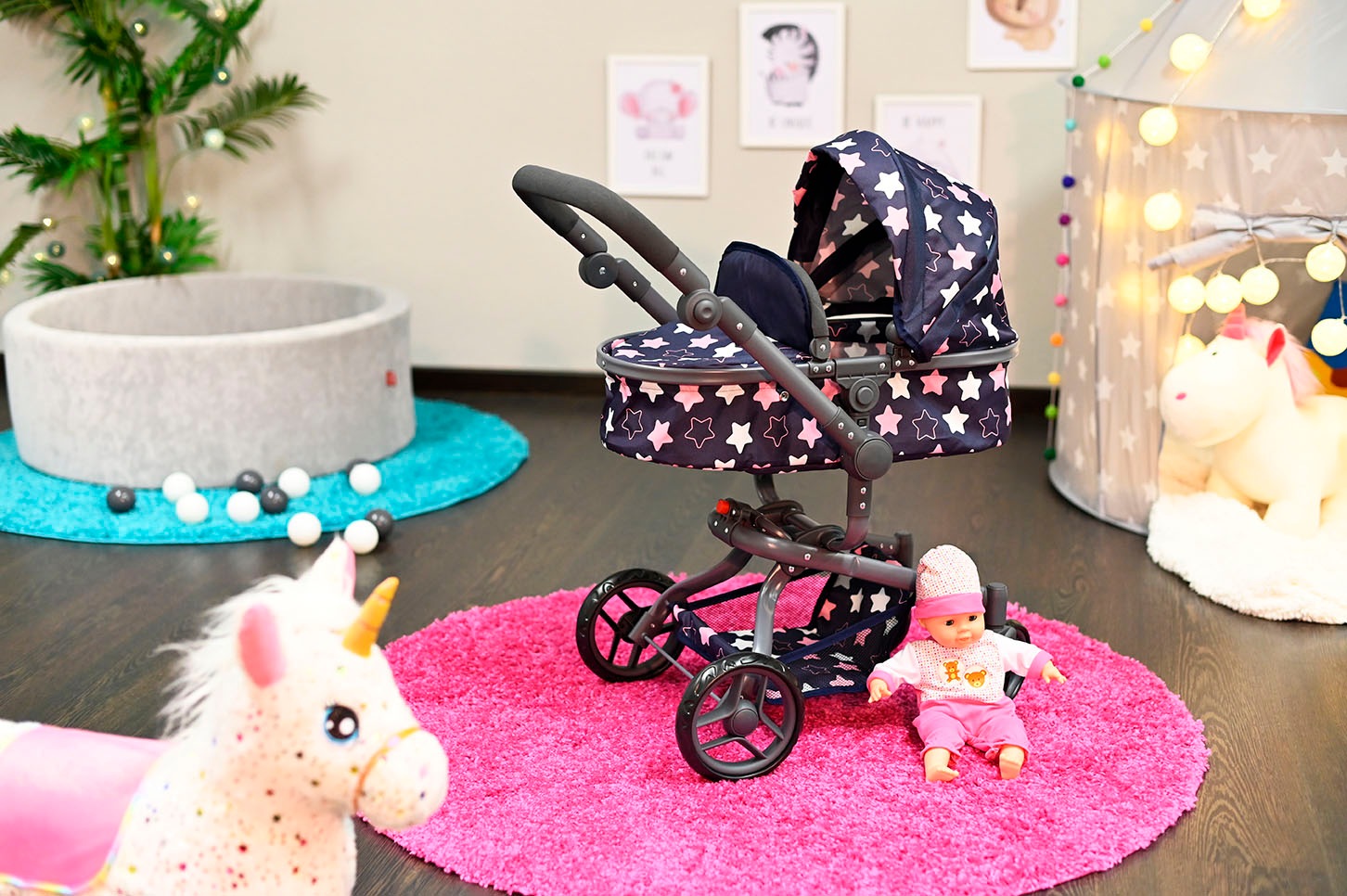 Knorrtoys® Kombi-Puppenwagen »Boonk - star blue pink«