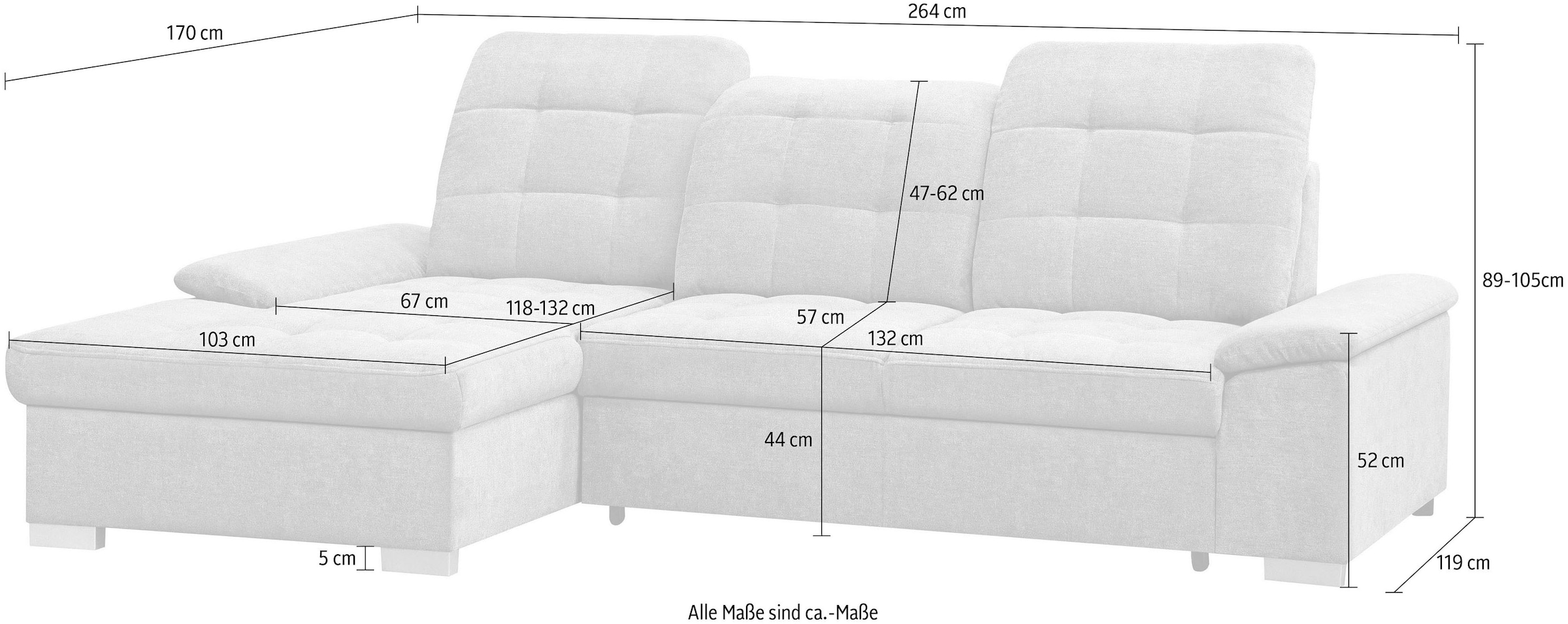 WERK2 Ecksofa »Carmen, 264 x 170 cm, mit Bettfunktion & Bettkasten, L-Form« optional Sitztiefenverstellung