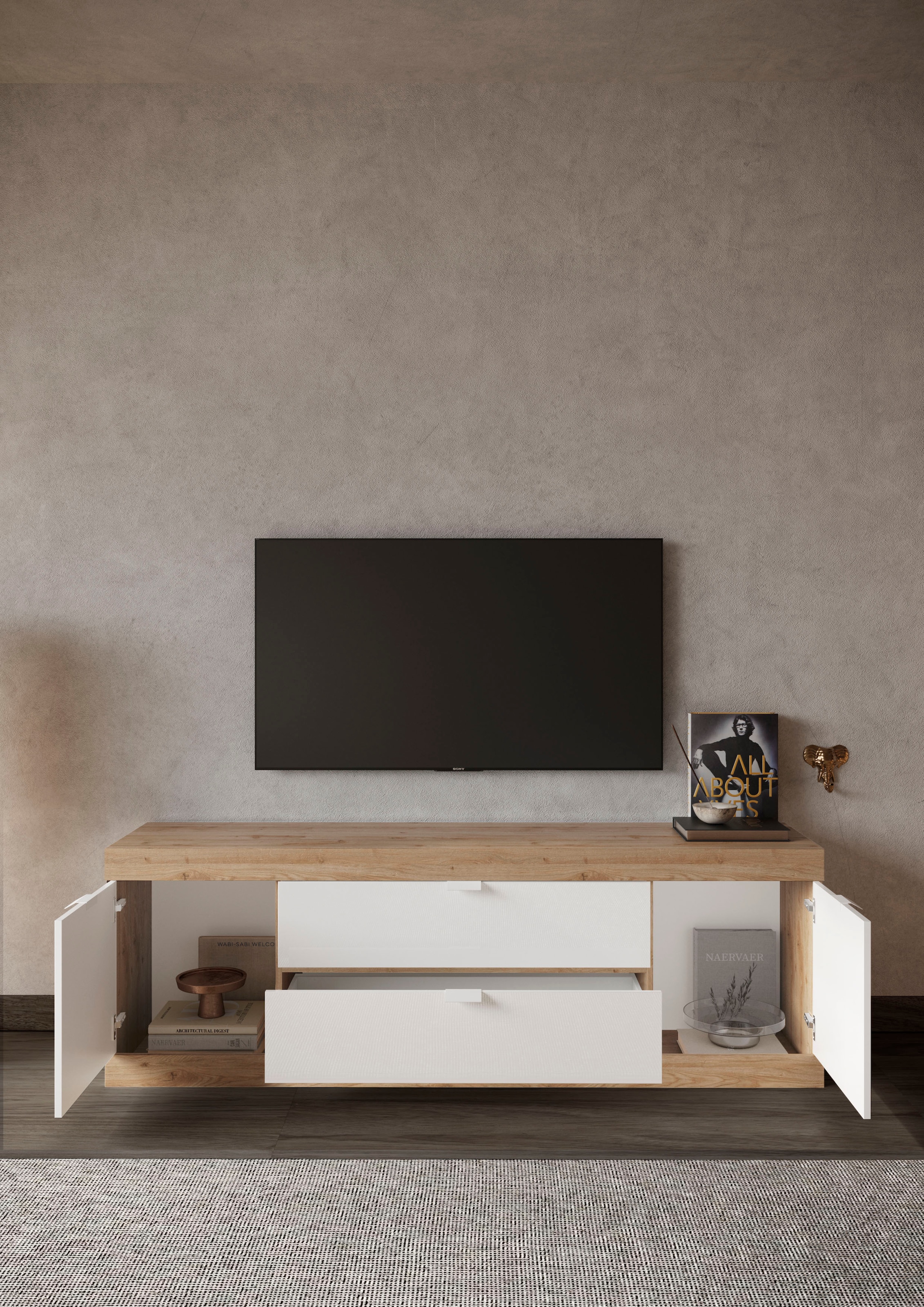 INOSIGN Lowboard »Slim, TV-Bank«, Breite 181 cm, weiß Hochglanz Lack
