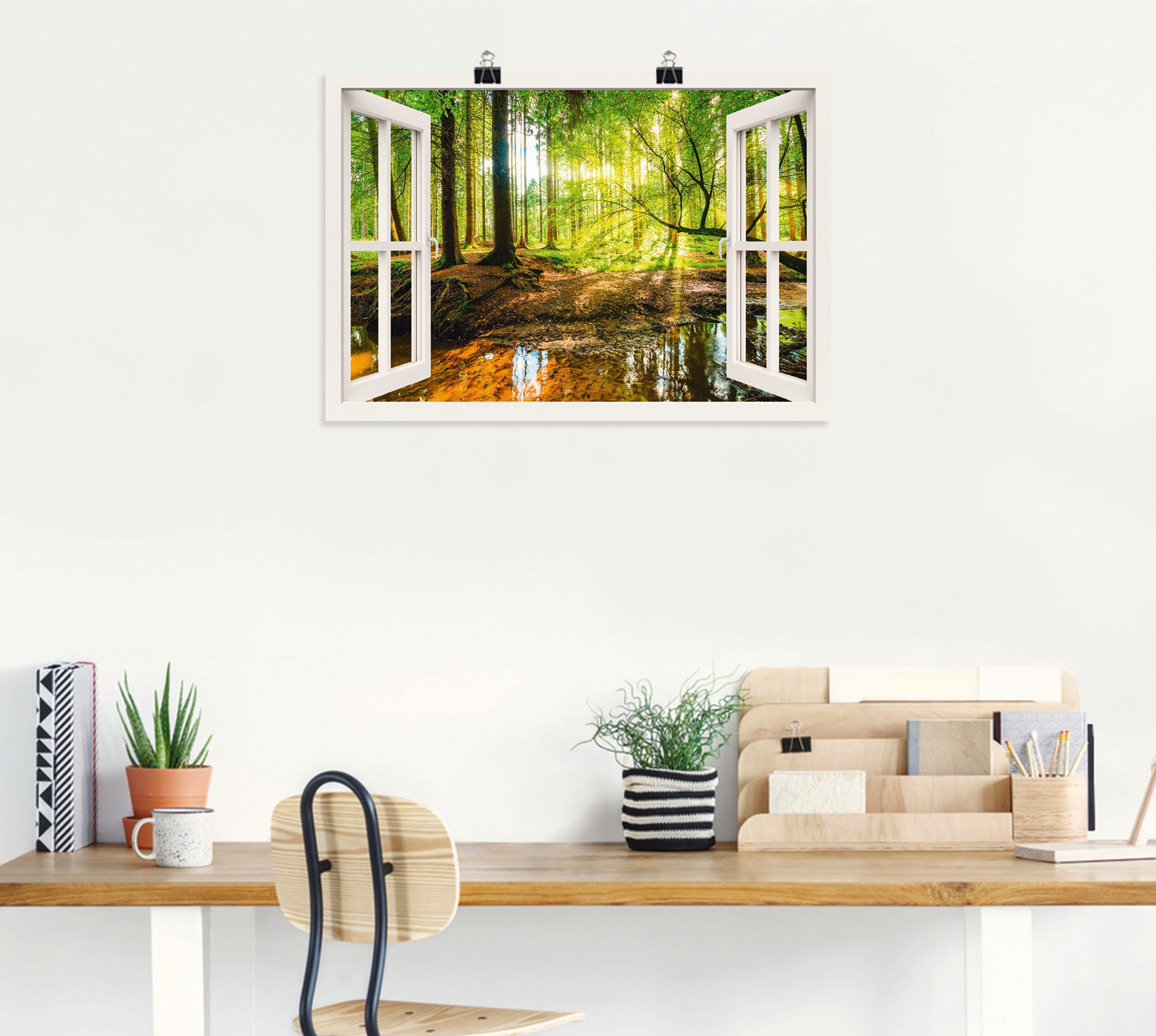 Artland Wandbild "Fensterblick - Wald mit Bach", Wald, (1 St.), als Leinwan günstig online kaufen