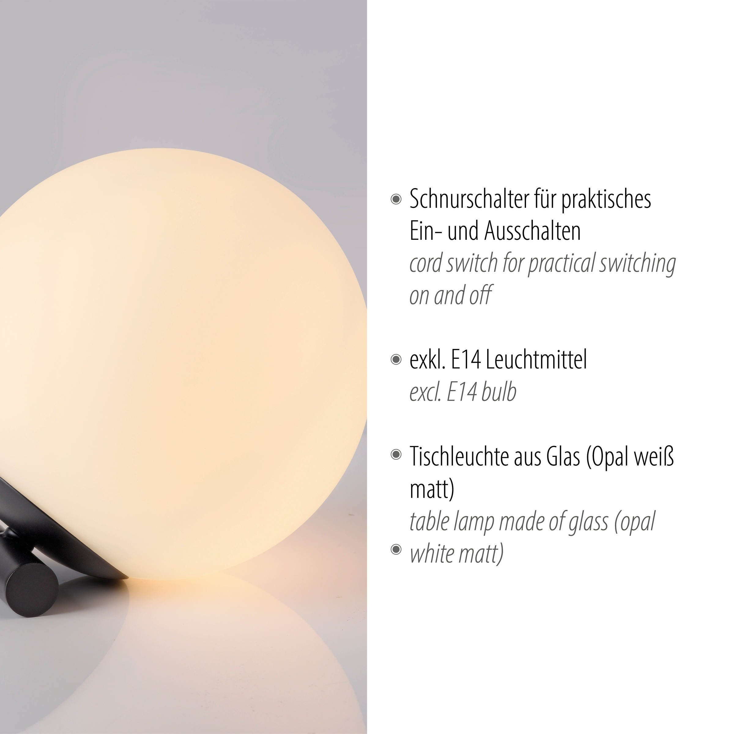 andas Tischleuchte »Nymölla«, 1 flammig, Leuchtmittel E14 | ohne Leuchtmittel, Tischleuchte mit großer Glaskugel, amberfarben oder opal matt weiß