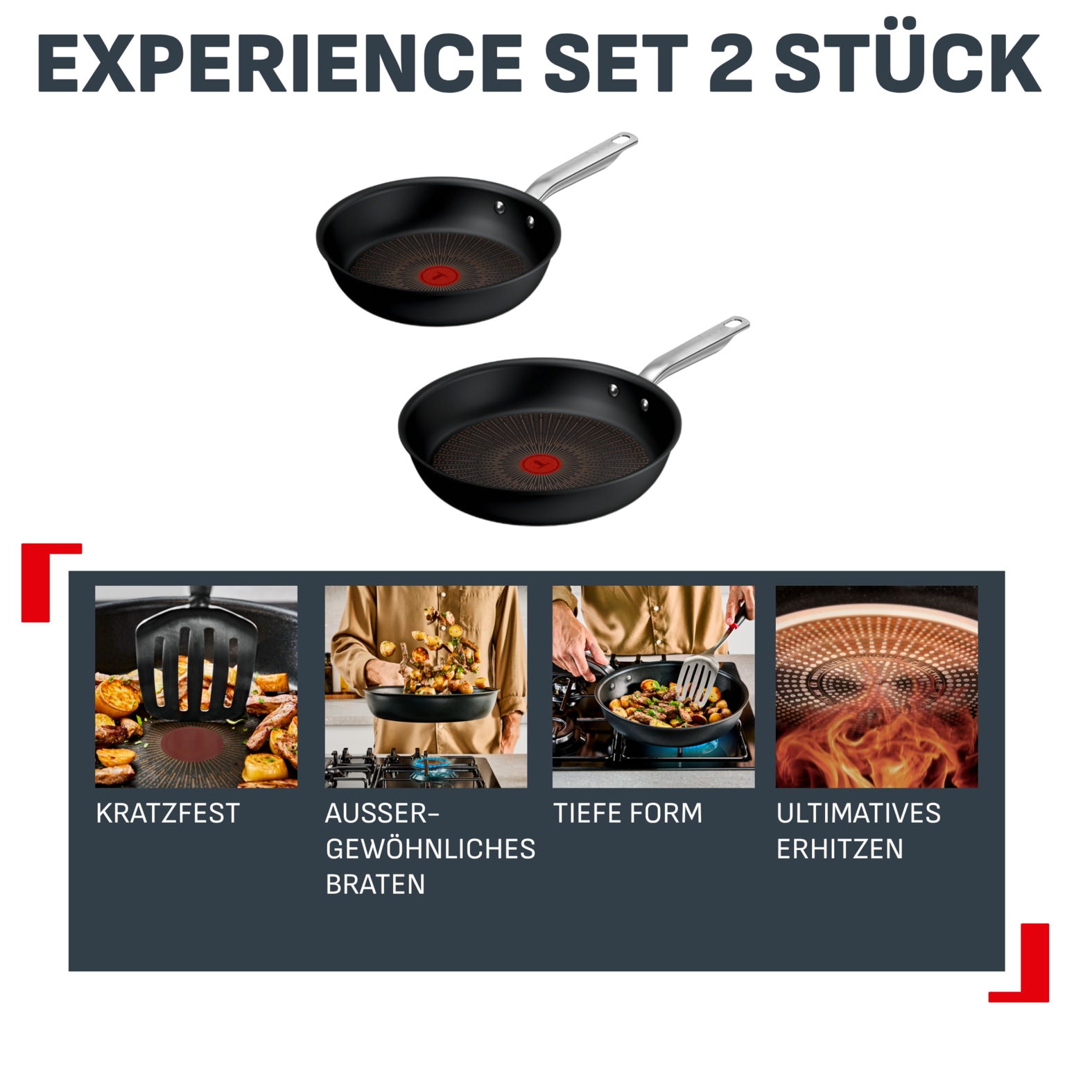 Tefal Pfannen-Set »Experience Unbreakable« Aluminium Set, 2x Bratpfanne 24/28 cm, 2 tlg. FusionCore Antihaftversiegelung, Induktion, Temperaturanzeiger