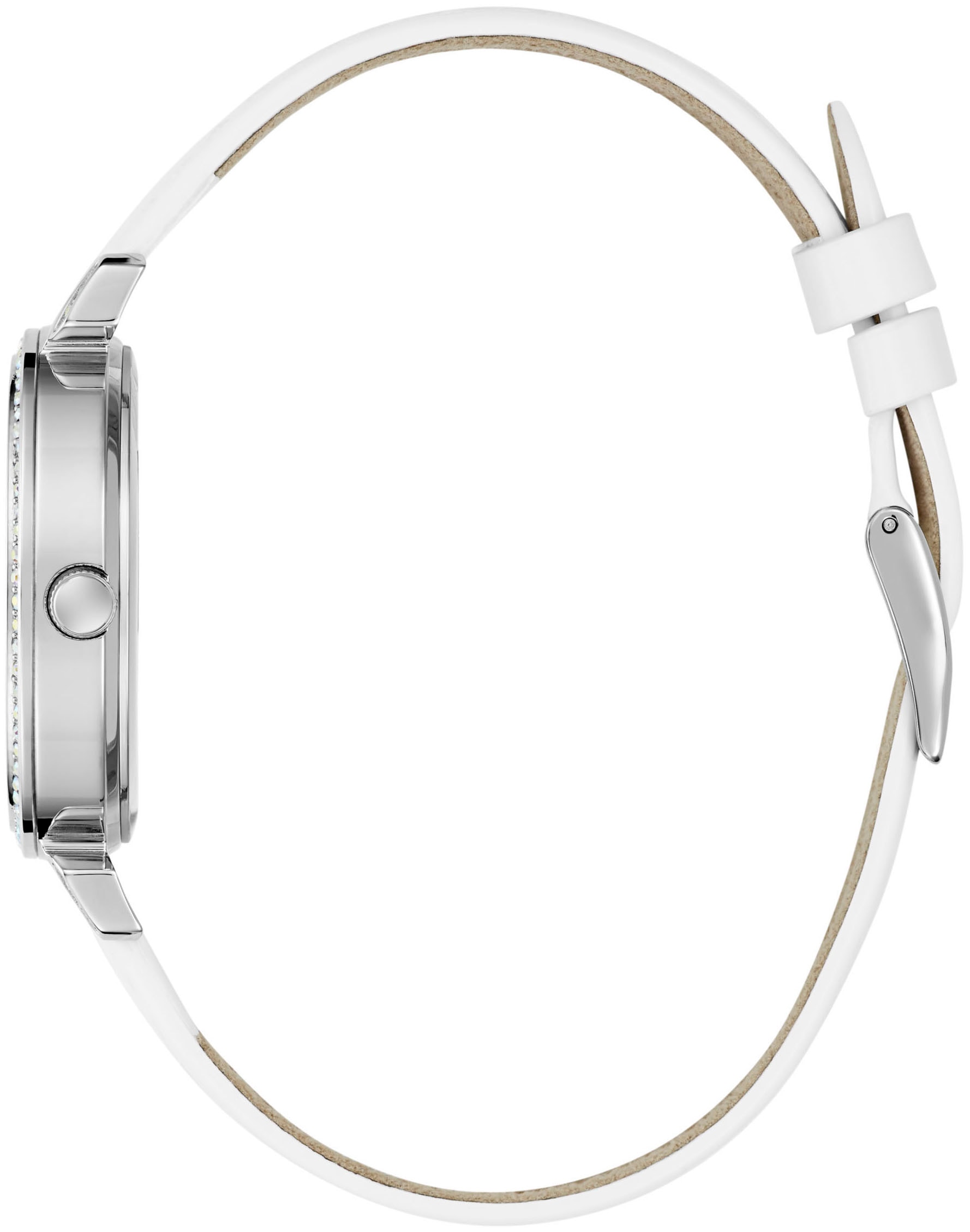 Guess Quarzuhr »ENCHANTMENT«, Armbanduhr, Damenuhr, Kristallsteine, Mineralglas, Lederarmband