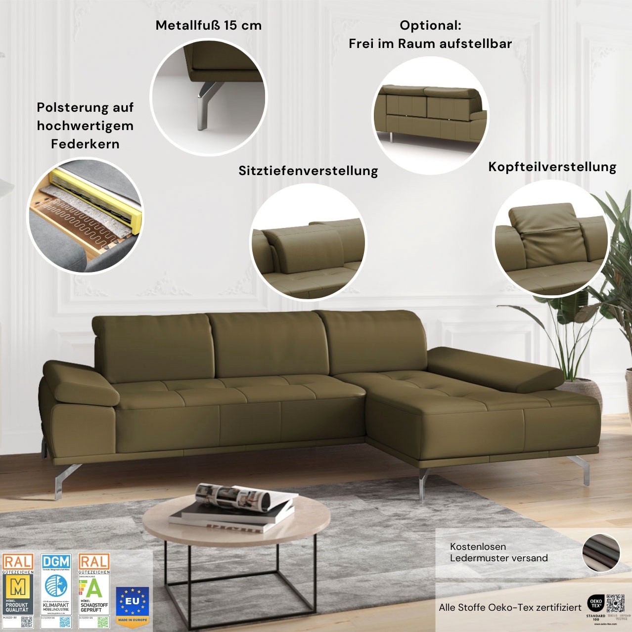 Places of Style Ecksofa »Caluna«, Inkl.Sitztiefenverstellung, wahlweise mit günstig online kaufen
