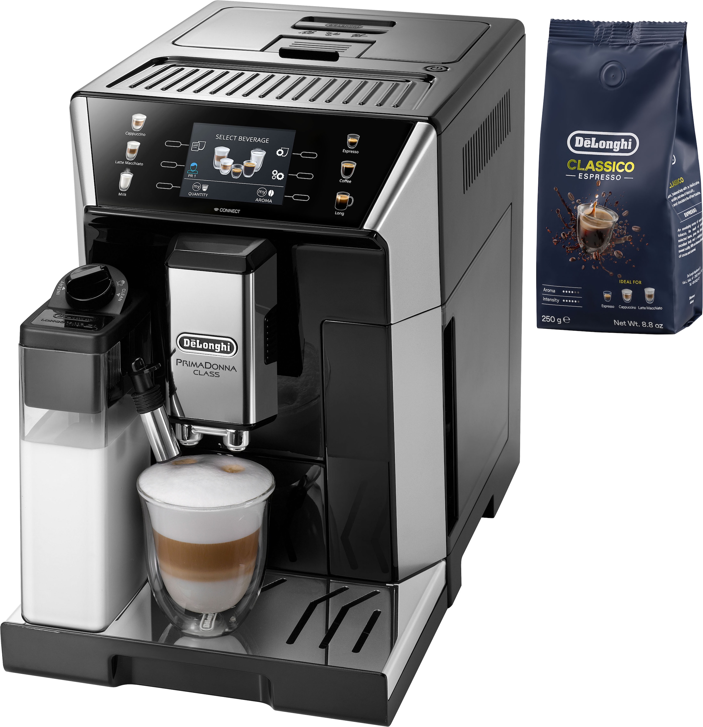 De'Longhi Kaffeevollautomat »PrimaDonna Class ECAM550.65.SB - Perfekter Milchschaum + Gratis Kaffee«, 13 Rezepte, 5 Kaffeestärken & individuelle "Mein Kaffee" Funktion