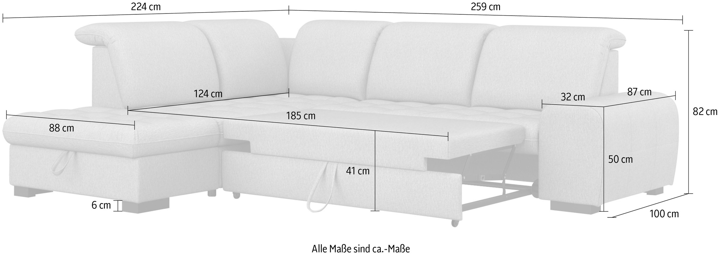 sit&more Ecksofa »Luxor L-Form«, wahlweise mit Bettfunktion, Stauraum und Kopfteilverstellung