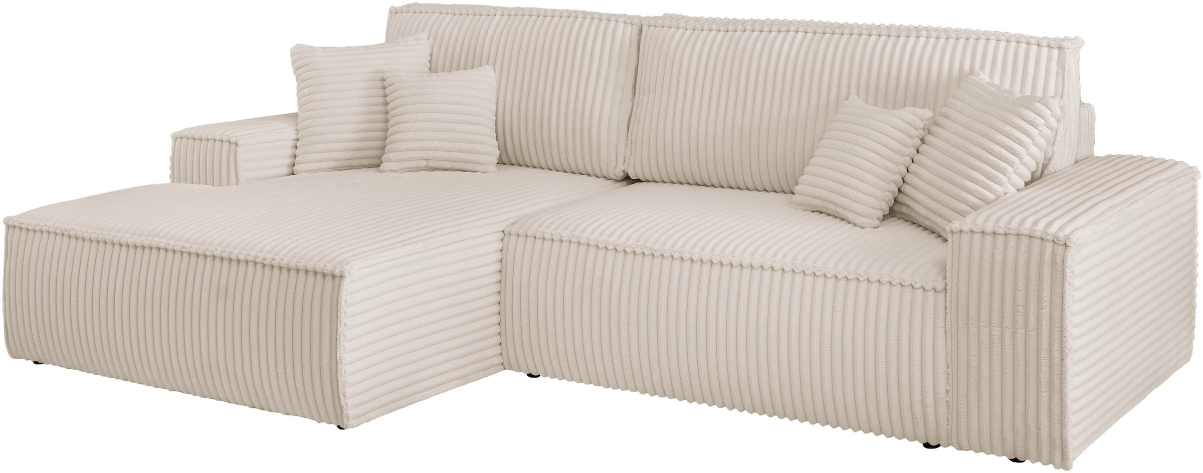 andas Ecksofa »Finnley Schlafsofa 267 cm in Bouclé, Struktur fein u. Cord, L-Form,«, Schlaffunktion m. Bettkasten (136/210 cm), Bouclé, Struktur und Cord