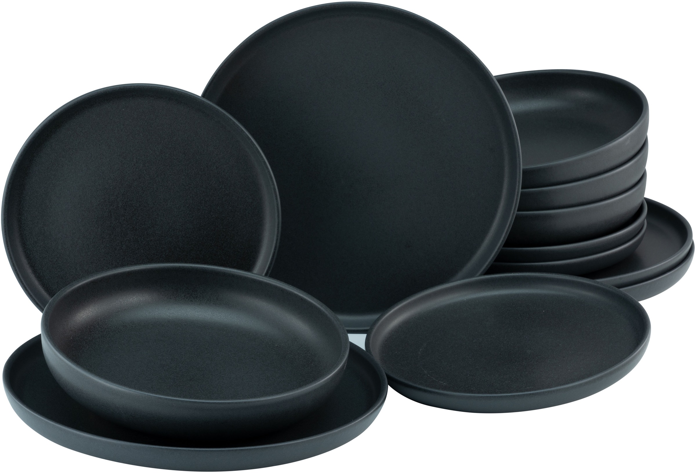 CreaTable Tafelservice »Geschirr-Set Uno Black«, (Set, 12 tlg., Teller Set günstig online kaufen