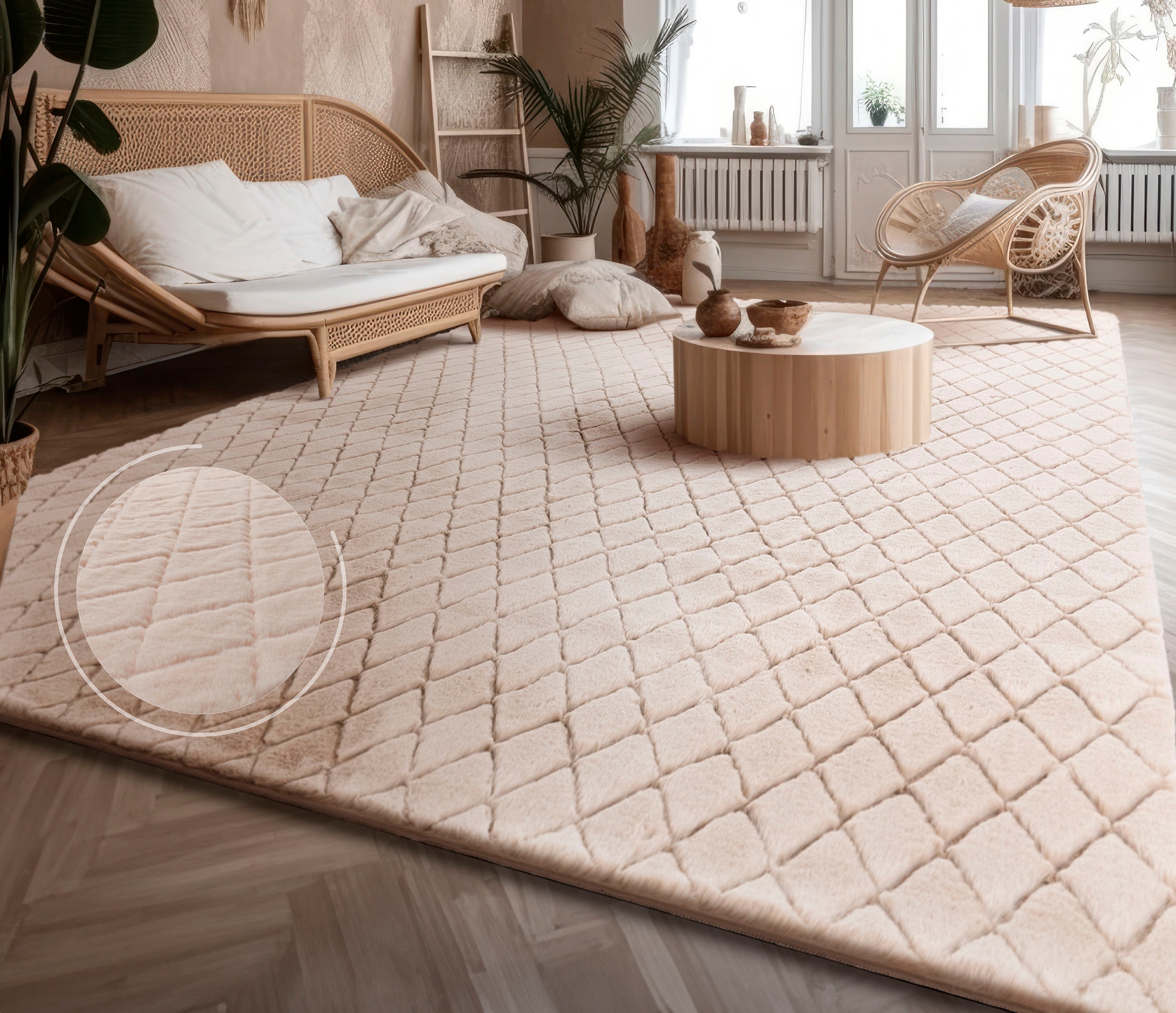 Paco Home Hochflor-Teppich »Arnheim 742«, rechteckig, 26 mm Höhe, Uni Farben, Rauten Muster, besonders weich, Hoch-Tief Effekt