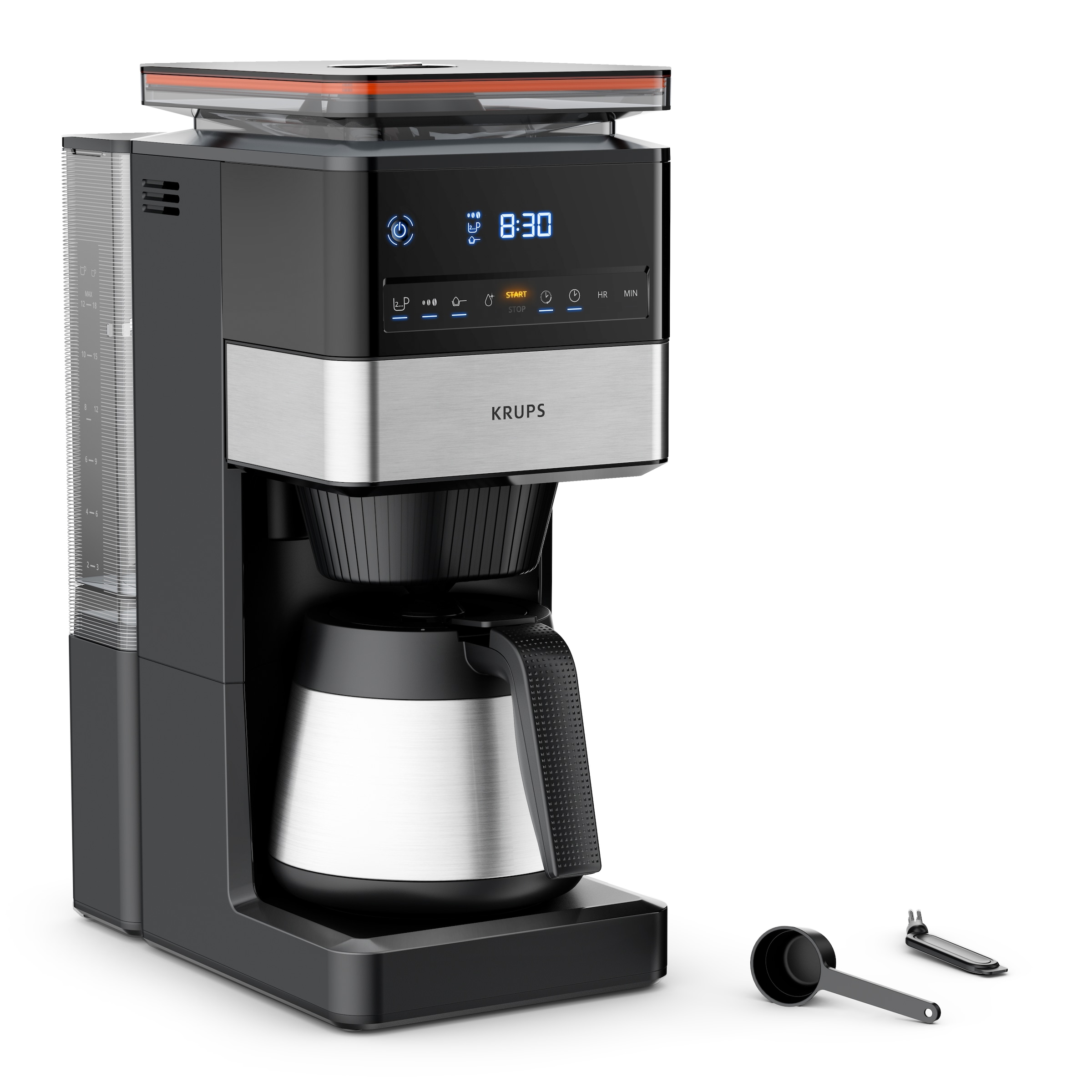 Krups Filterkaffeemaschine »KT8428 Grind Aroma XL«, 1,25 l Kaffeekanne, Papierfilter-Permanentfilter, 1x4, Kegelmahlwerk, digitales Bedienfeld, 1,25 l, 4h warm dank Isolierkanne