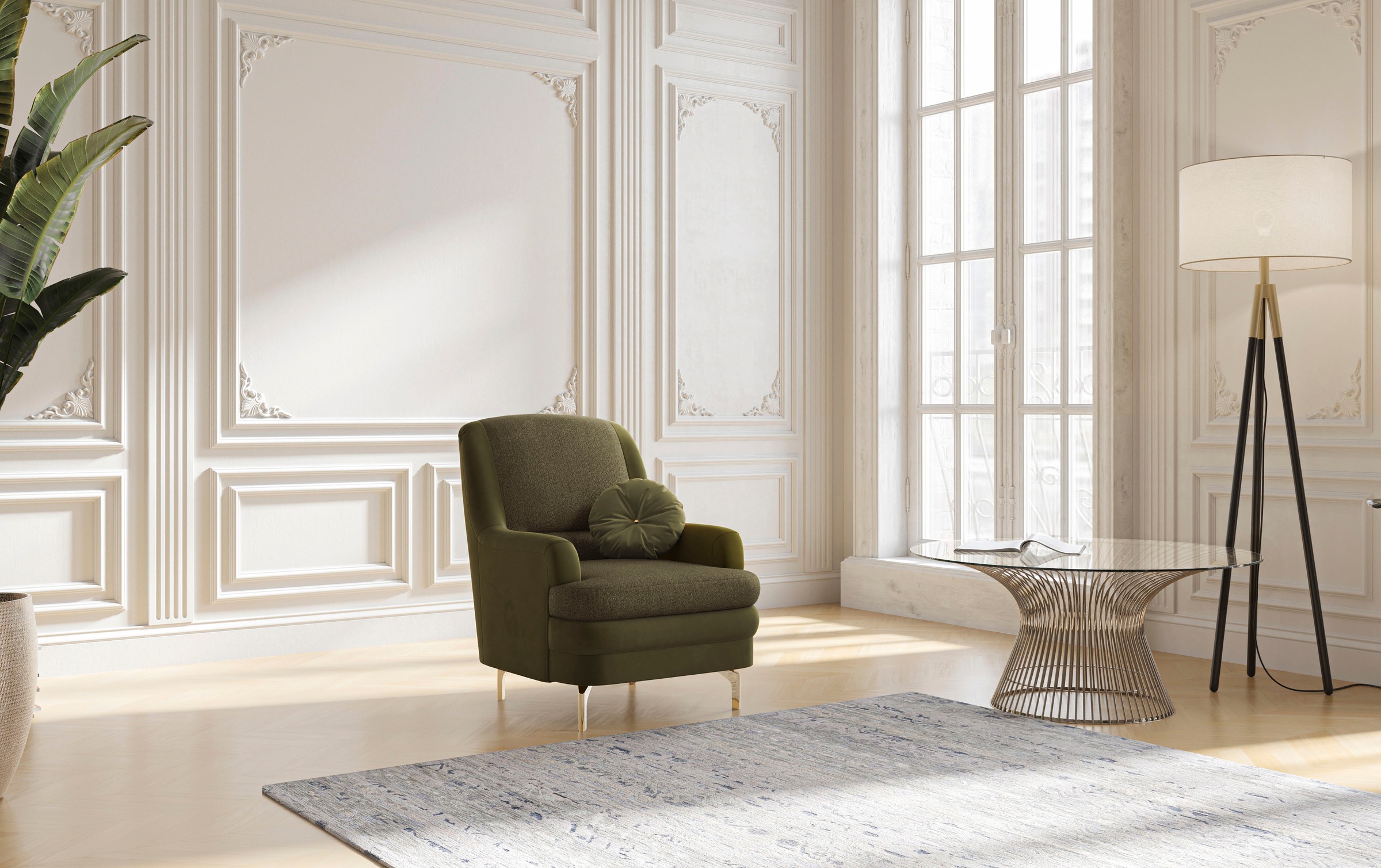 sit&more Sessel »Orient«, inkl. 1 Zierkissen mit Strass-Stein, goldfabene Metallfüße