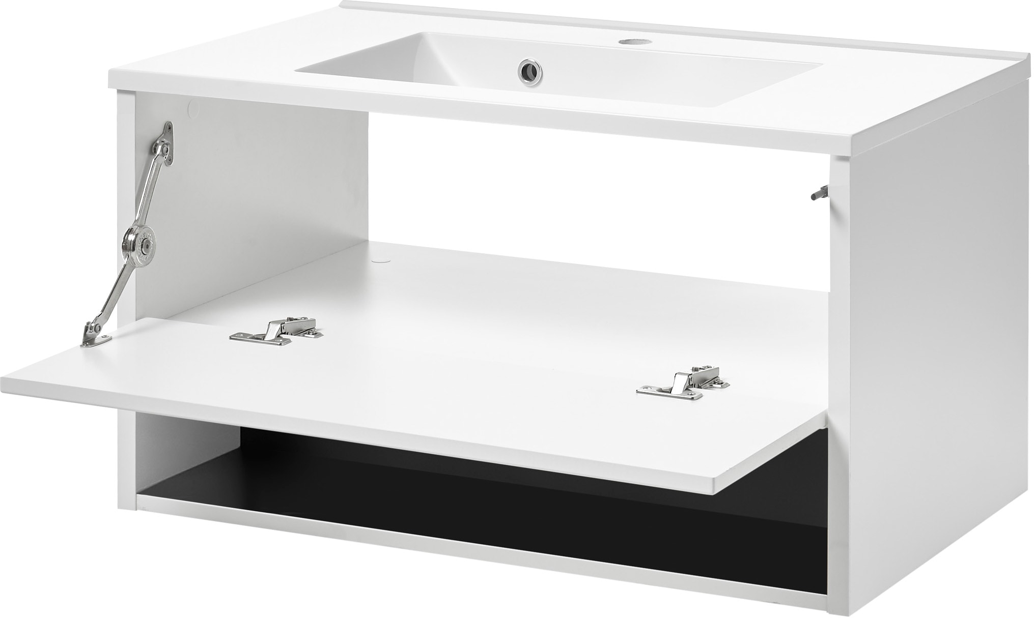 Places of Style Badmöbel-Set »Studio Line, Bad im modernen Design, 3-teiliges Badezimmer«, (3 St.), Schrank, Waschtisch und Spiegel, in zwei Farben verfügbar, Stauraum
