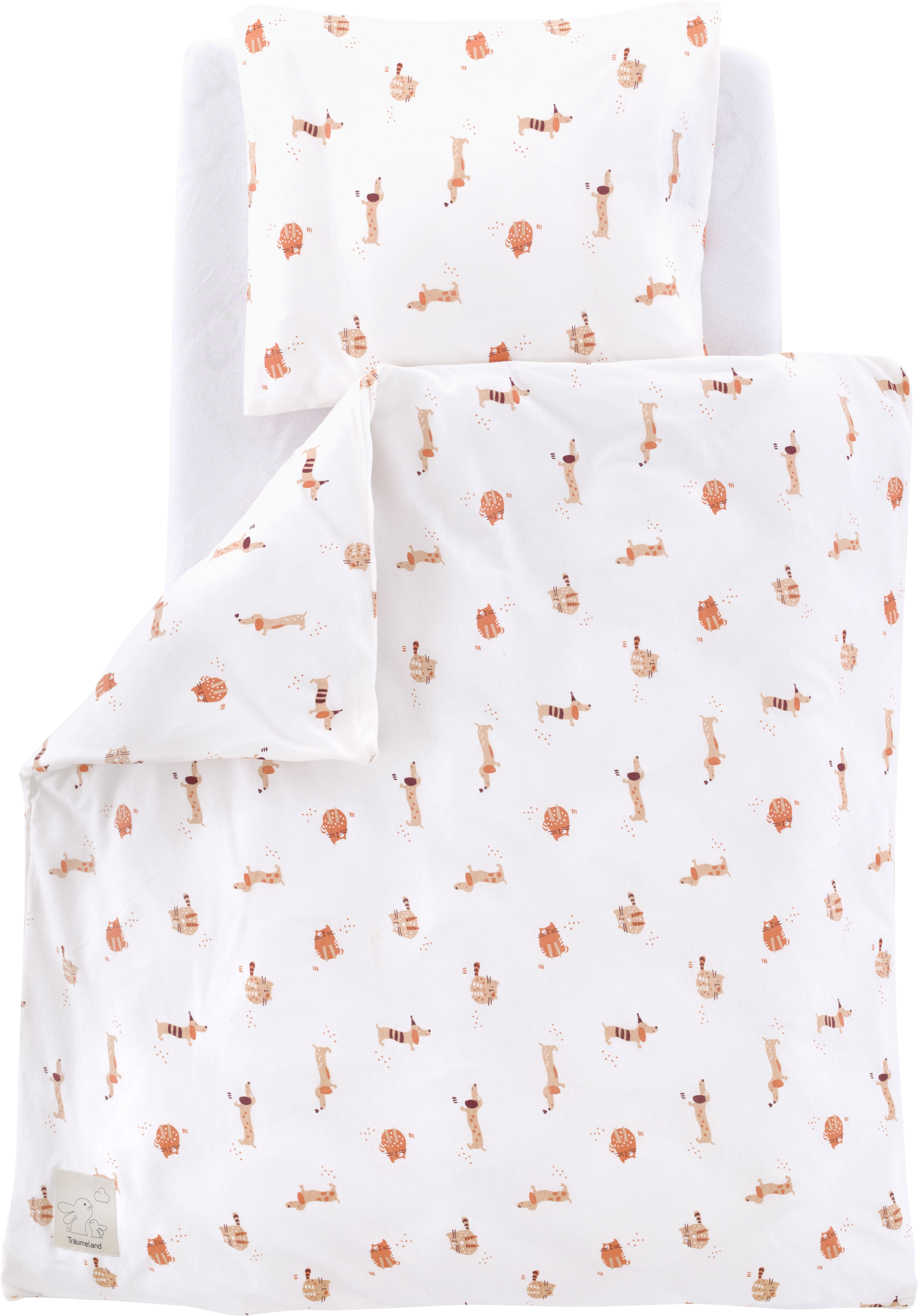 Träumeland Babybettwäsche »Jersey Cats & Dogs«, mit niedlichem Allover-Print