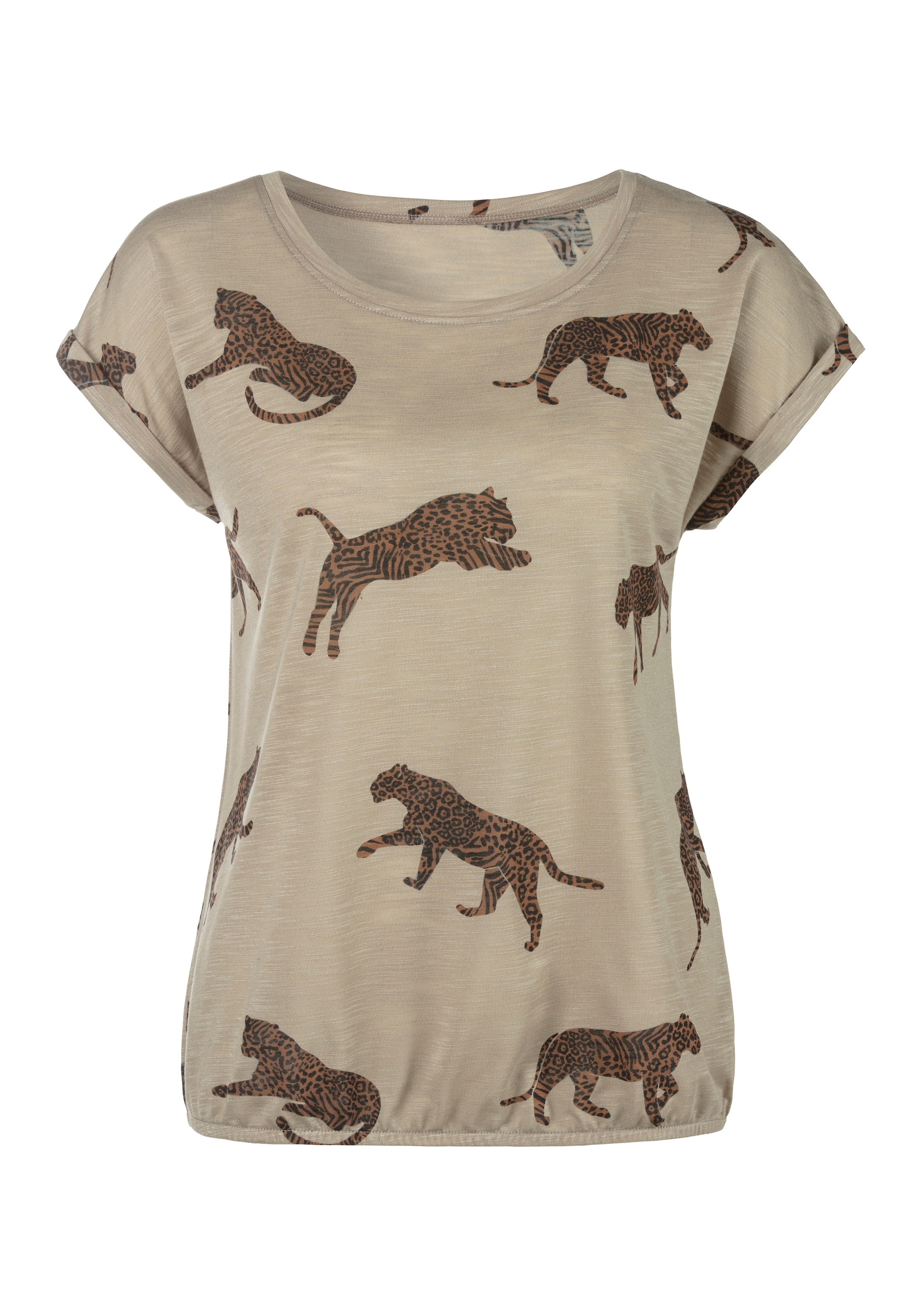 lockere online Passform, mit bei casual-chic Kurzarmshirt, Damen T-Shirt, Leoparden-Motiv, LASCANA