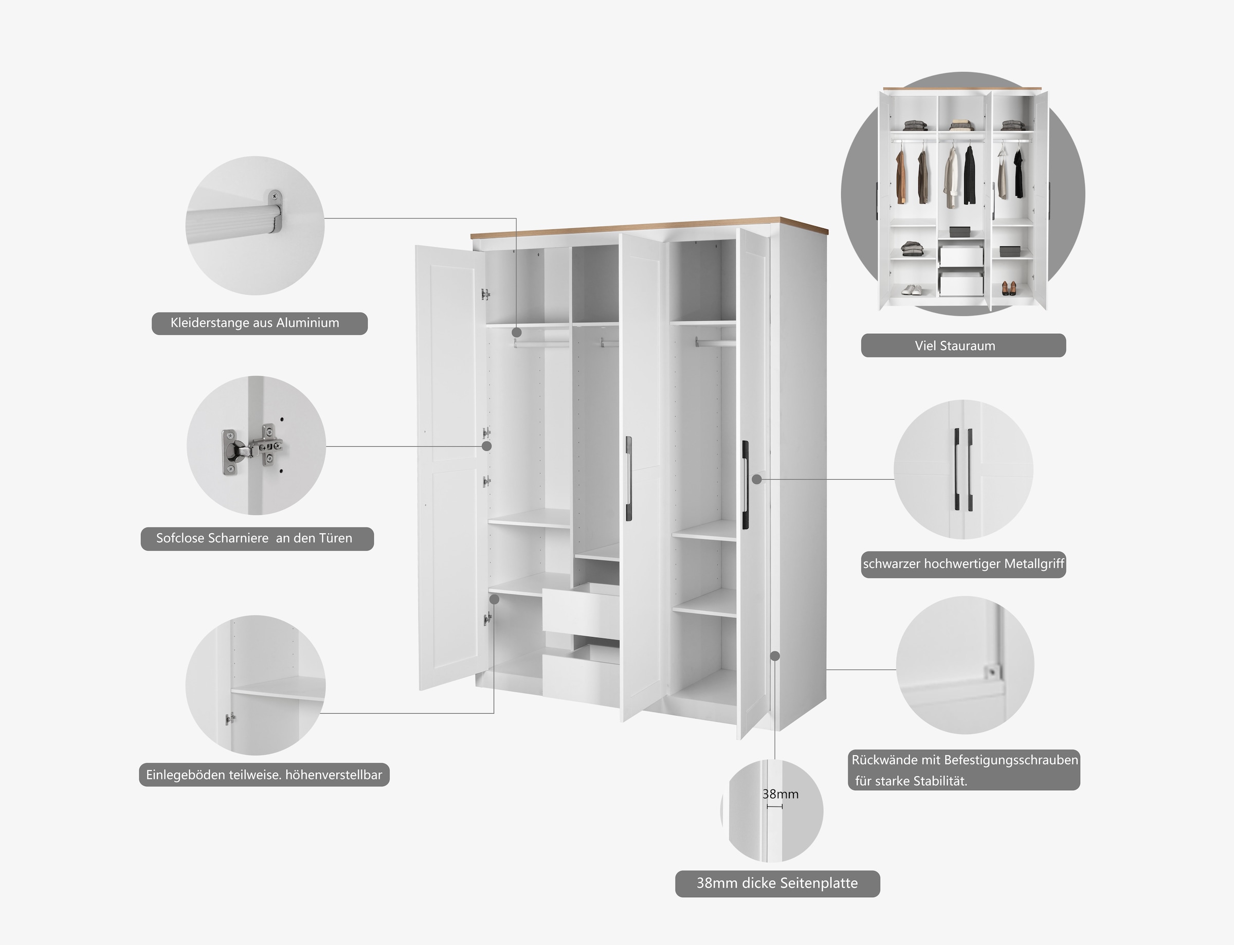 OTTO home Kleiderschrank »Büsum Schlafzimmer Schrank Otto´s Choice« stabile robuste Bauweise mit optimaler Aufteilung,  Schlafzimmerschrank Landhaus Design Garderobe Schrank Bestseller