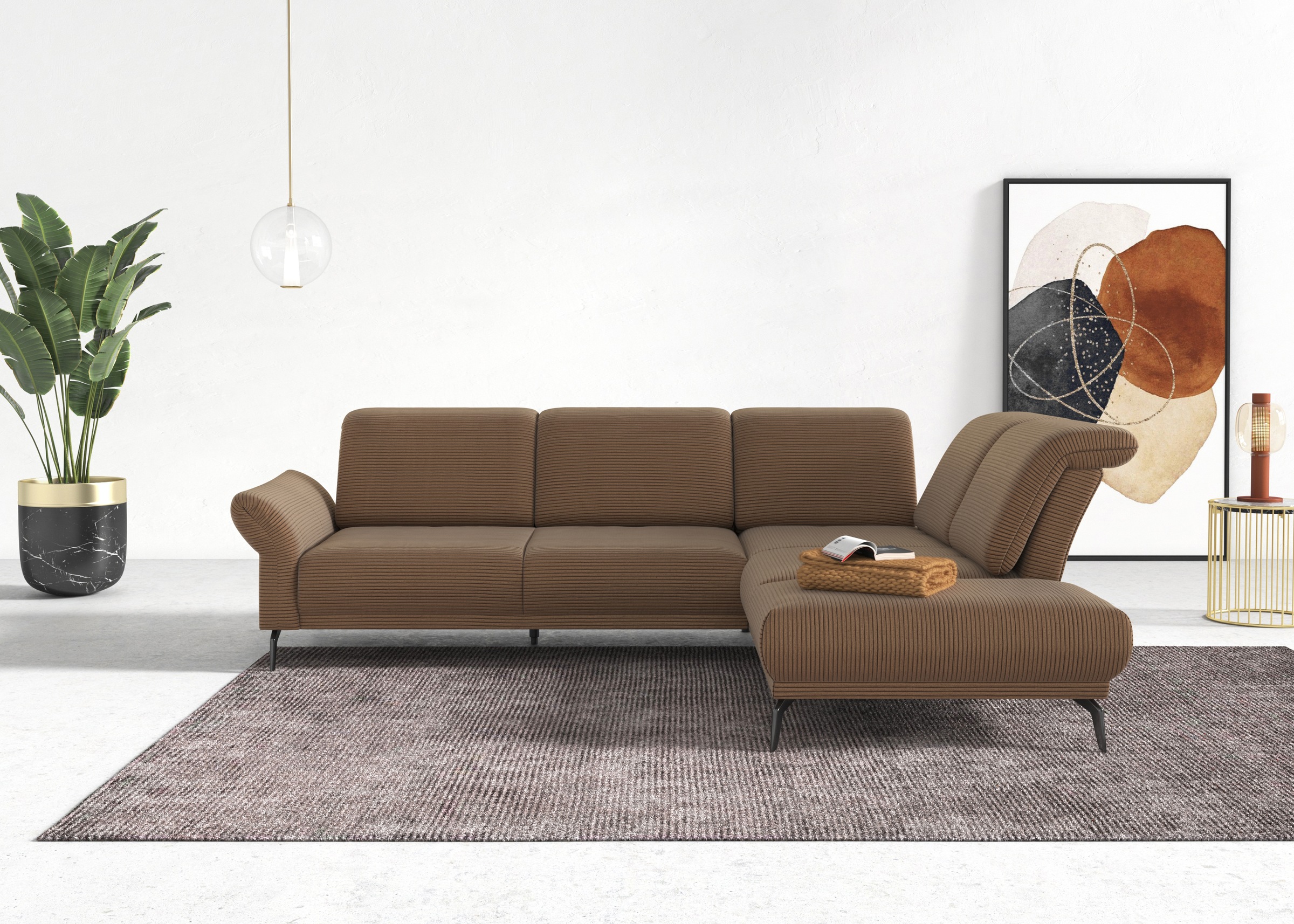 INOSIGN Ecksofa »Coco L-Form«, Sitztiefen-, Arm- und Kopfteilverstellung, Cord-Bezug, Fußhöhe 15 cm