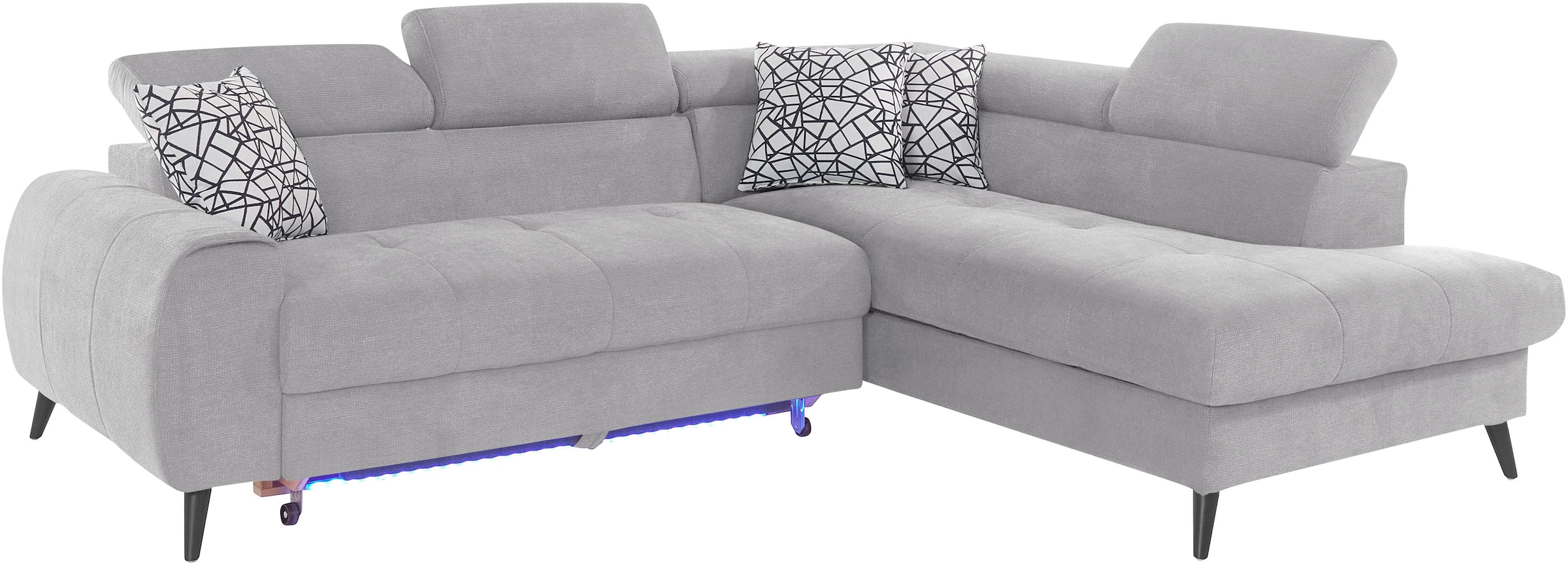 COTTA Ecksofa »Mia L-Form mit 3 Zierkissen«, wahlweise mit Bettfunktion, Bettkasten, Beleuchtung & Wireless-Charger