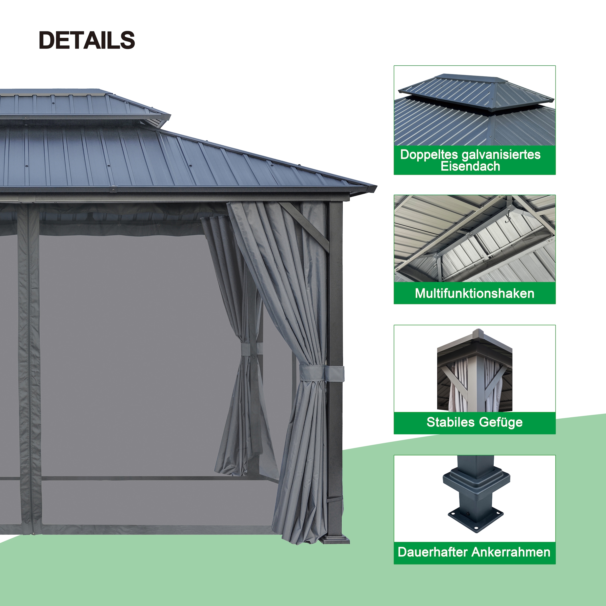 KONIFERA Pavillon »Thasos« mit Doppeldach, in BxT: 300x300 cm und 400x300 cm, ohne Seitenteile