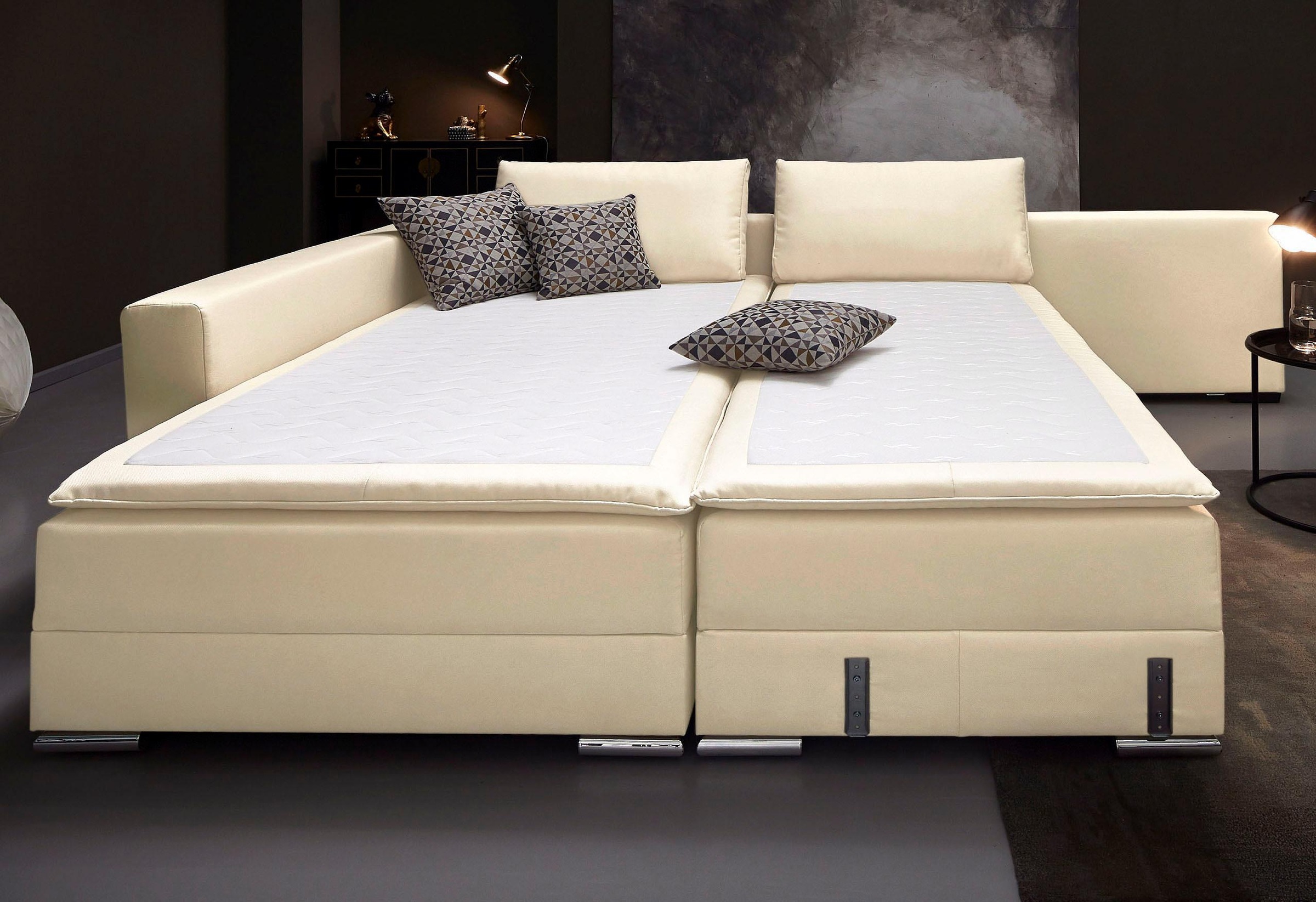 INOSIGN Ecksofa »Boxspringbett Night & Day L-Form mit Dauer-Schlaffunktion mit Armlehne«, mit Boxspring-Bettfunktion 180x200 cm und Bettkasten, Dauerschläfer!