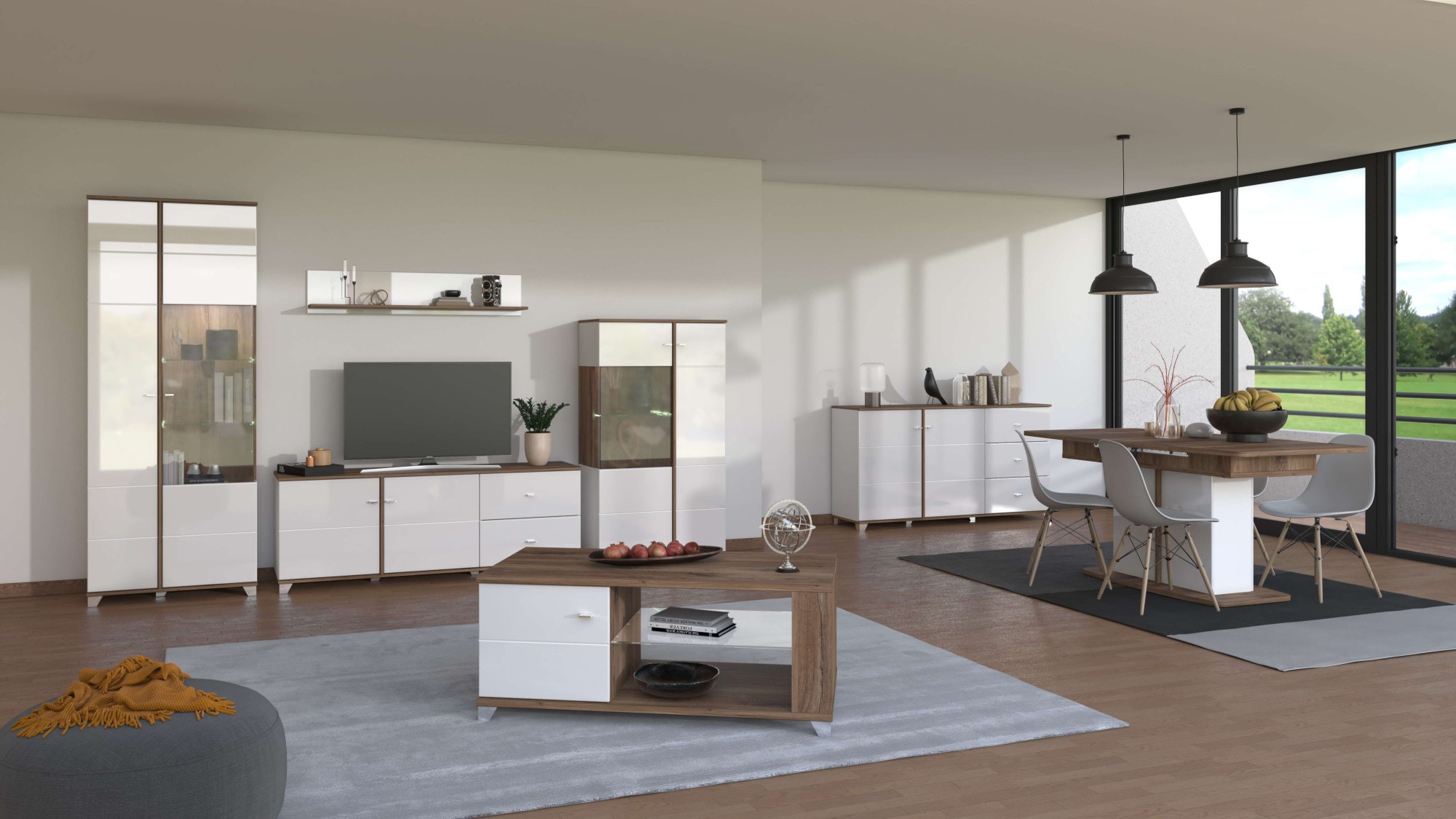INOSIGN TV-Board »Burgundy Lowboard, TV-Schrank, TV-Ständer, Hochglanzfronten«, Hochglanzfronten und eine Innenausstattung in Flagstaff Eiche