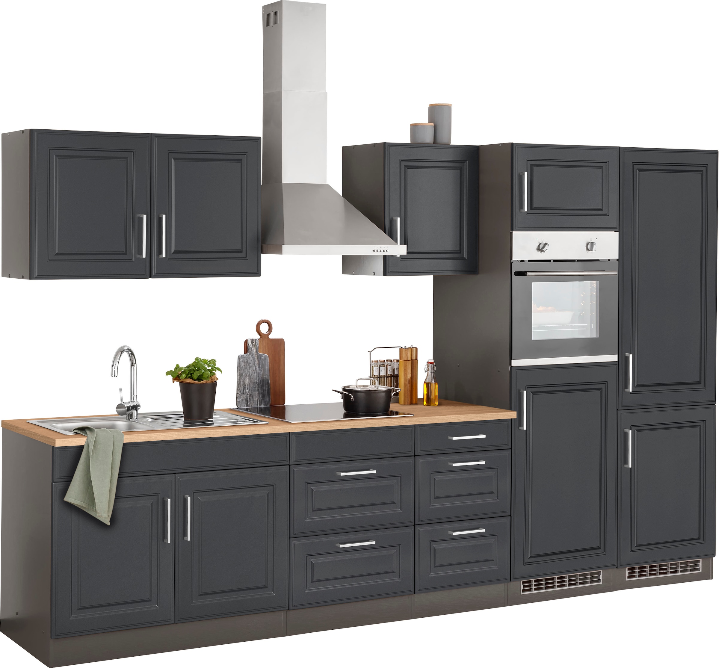 KOCHSTATION Küchenzeile »KS-Stockholm«, Breite 330 cm, mit hochwertigen MDF Fronten im Landhaus-Stil