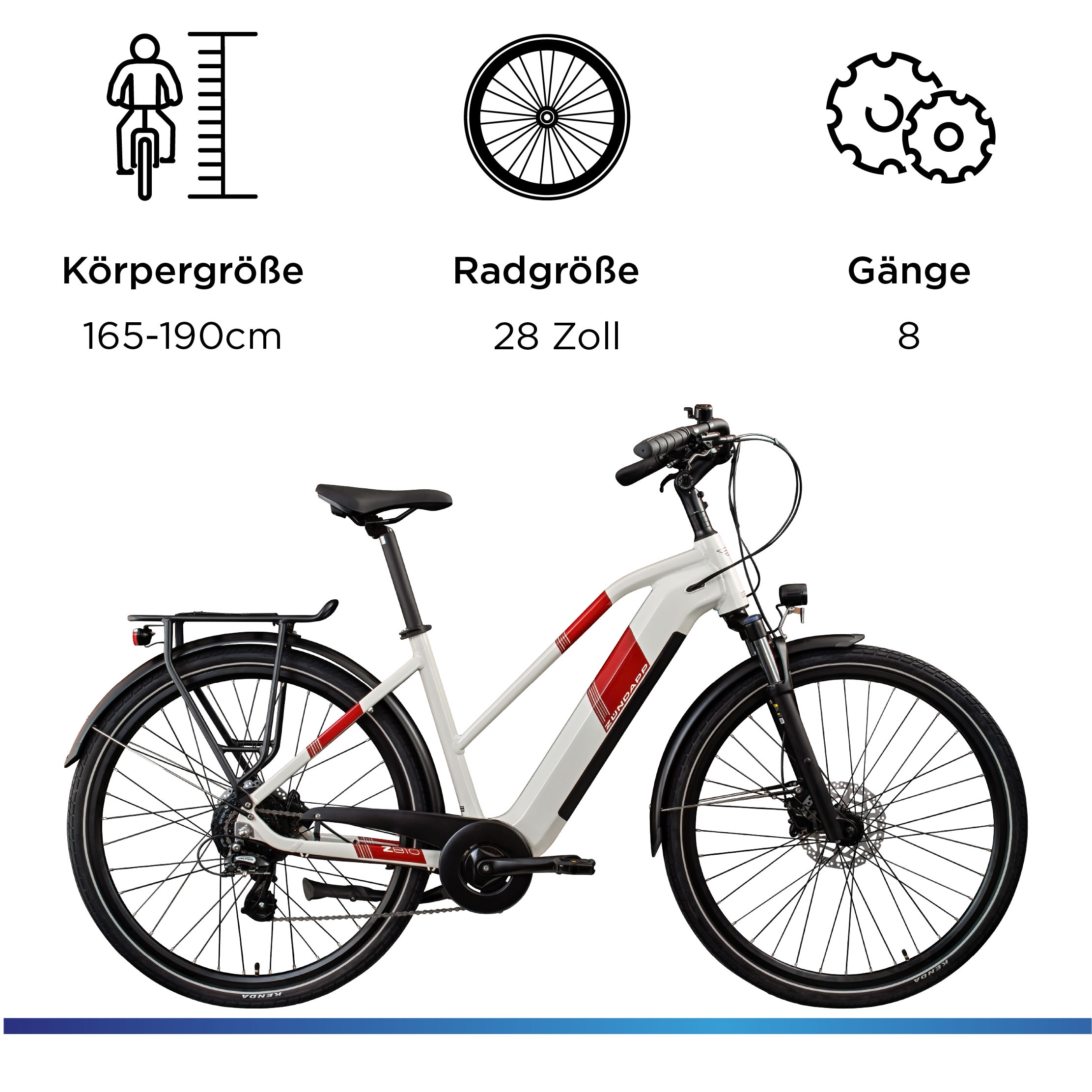 Zündapp »Z810« 8 Gang Shimano Altus RD-M310 Schaltwerk Kettenschaltung Heckmotor 250 W Pedelec, Elektrofahrrad für Damen und Herren